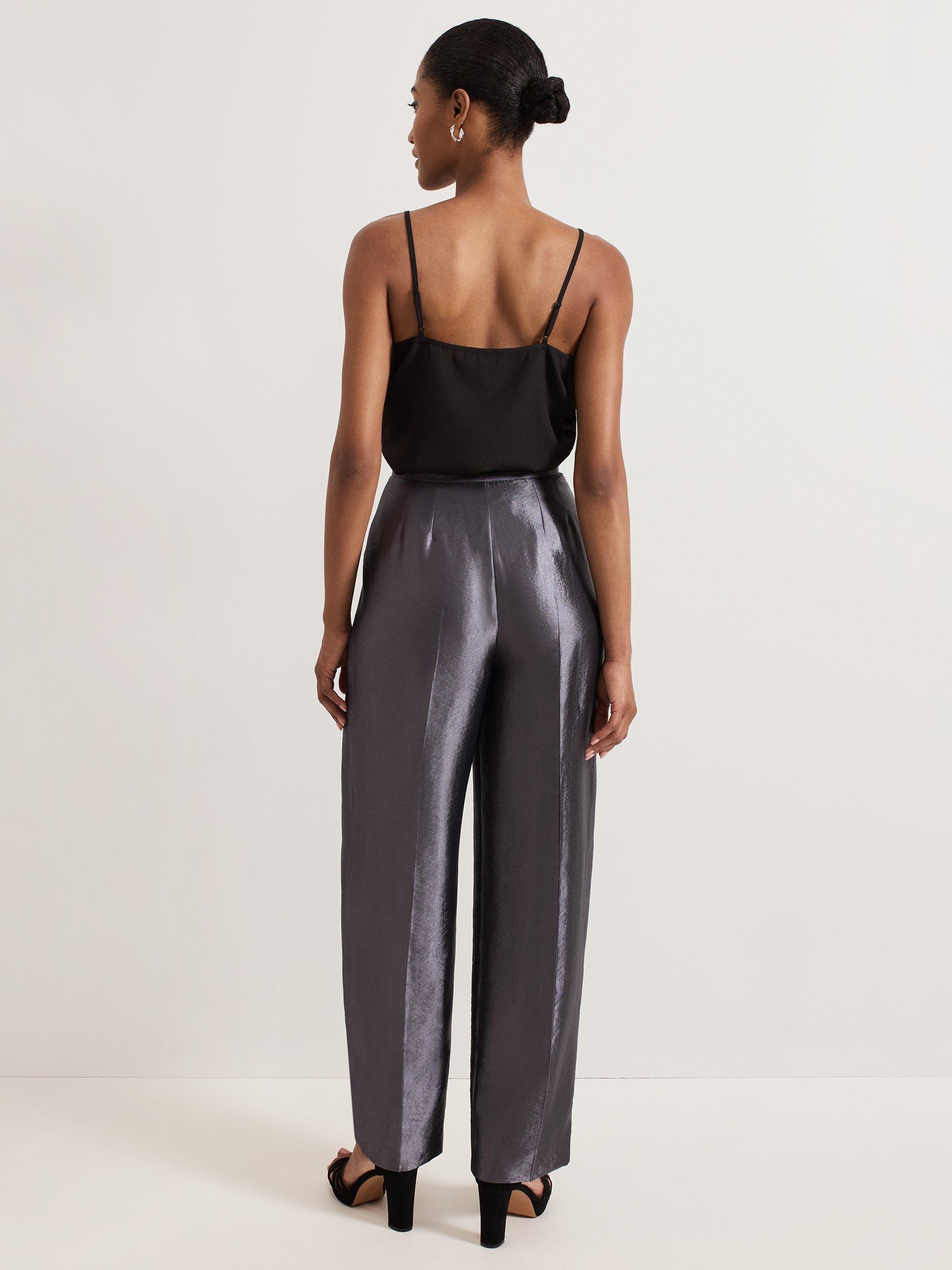 Product image 2 of 8, which shows Phase Eight Sade Metallic Tailored Trousers, Gunmetal, 6