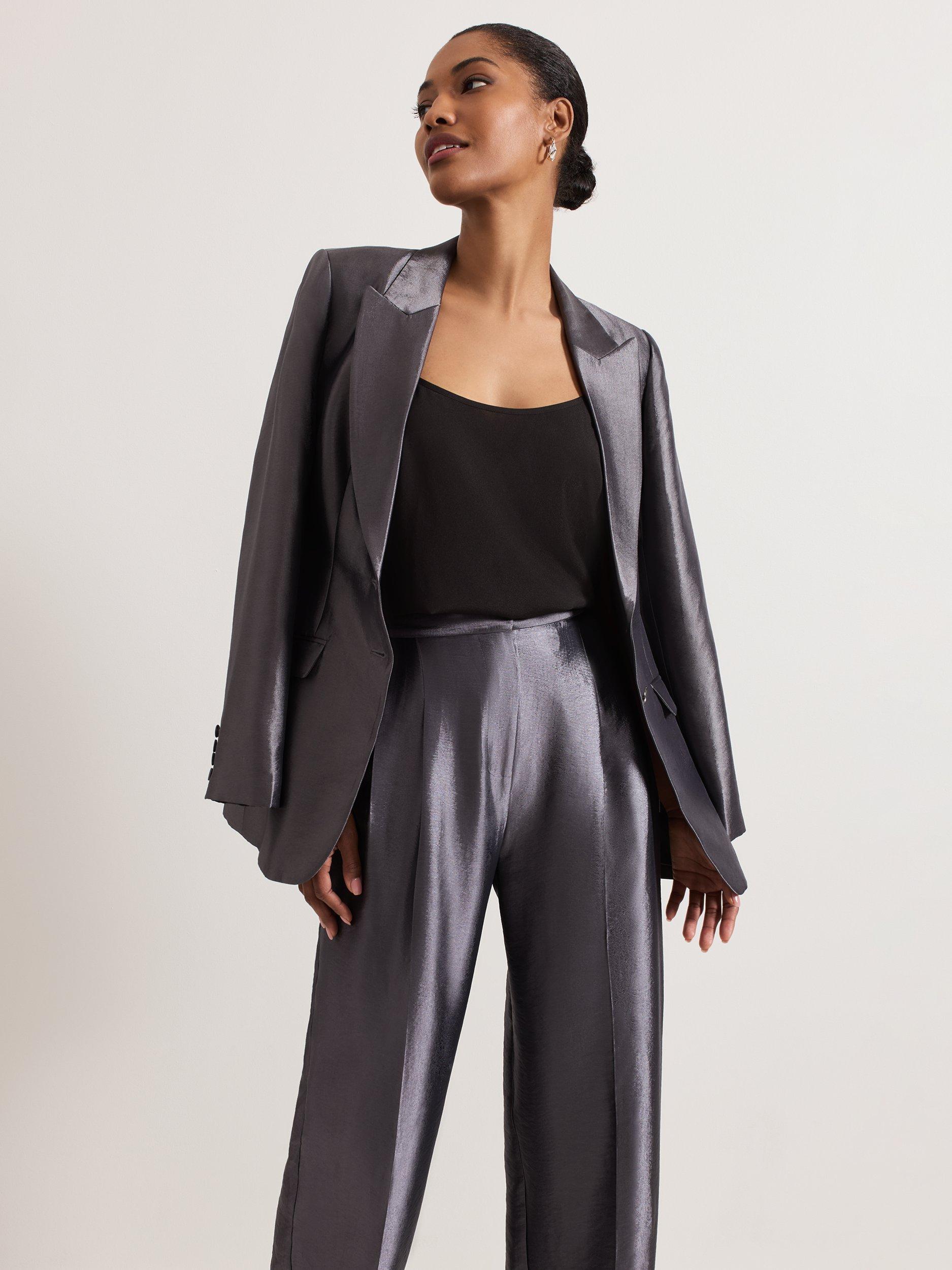 Product image 7 of 8, which shows Phase Eight Sade Metallic Tailored Trousers, Gunmetal, 6