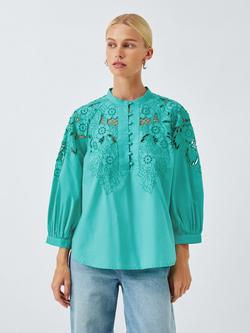 AND/OR Joelle Floral Cutwork Top, Turquoise