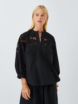 AND/OR Joelle Floral Cutwork Top, Black