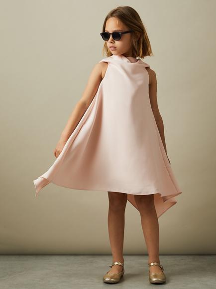 Reiss Kids' Shauna Draped Trapeze Dress, Pink, Pink