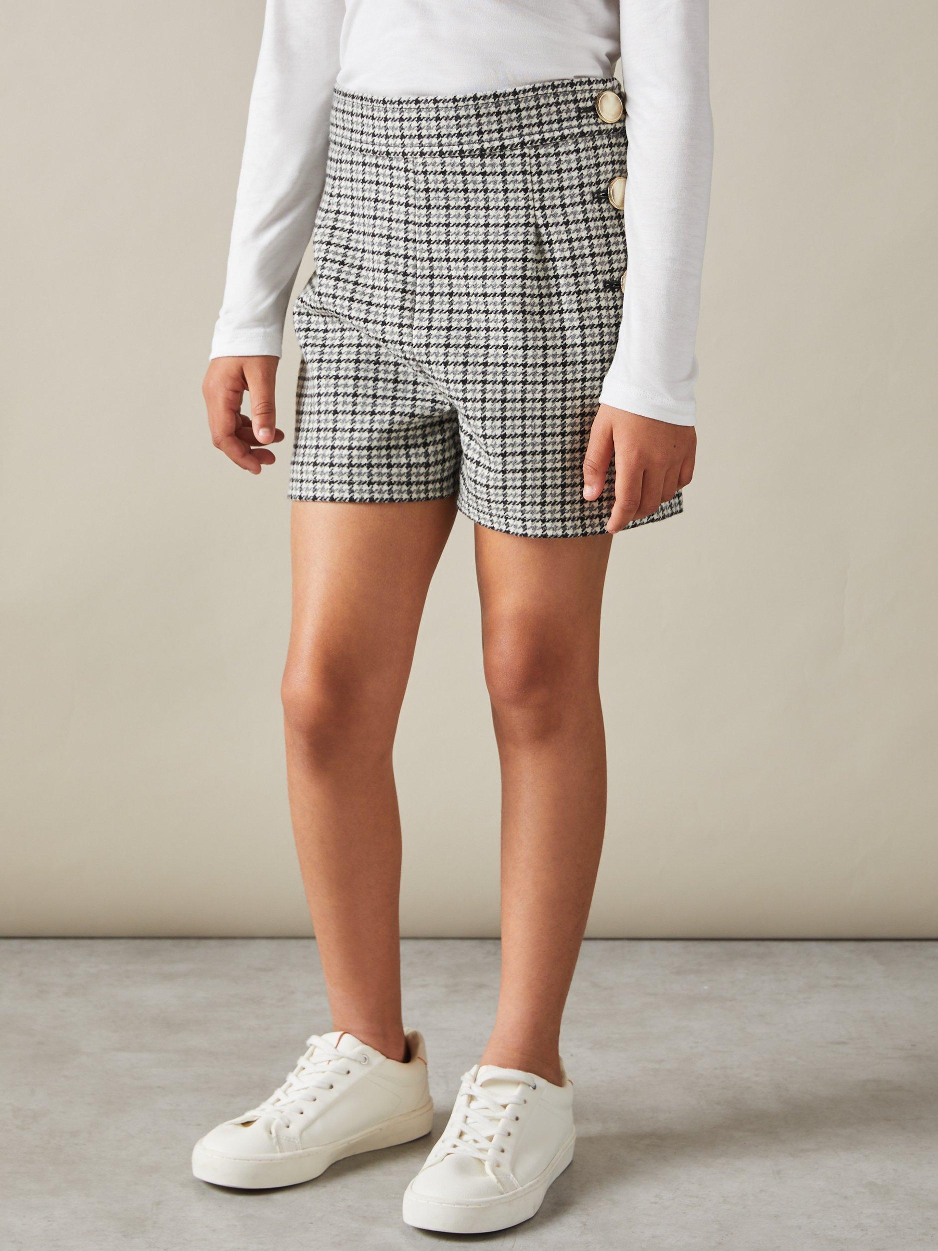 Reiss Kids Charlie Dogtooth High Waisted Shorts Black