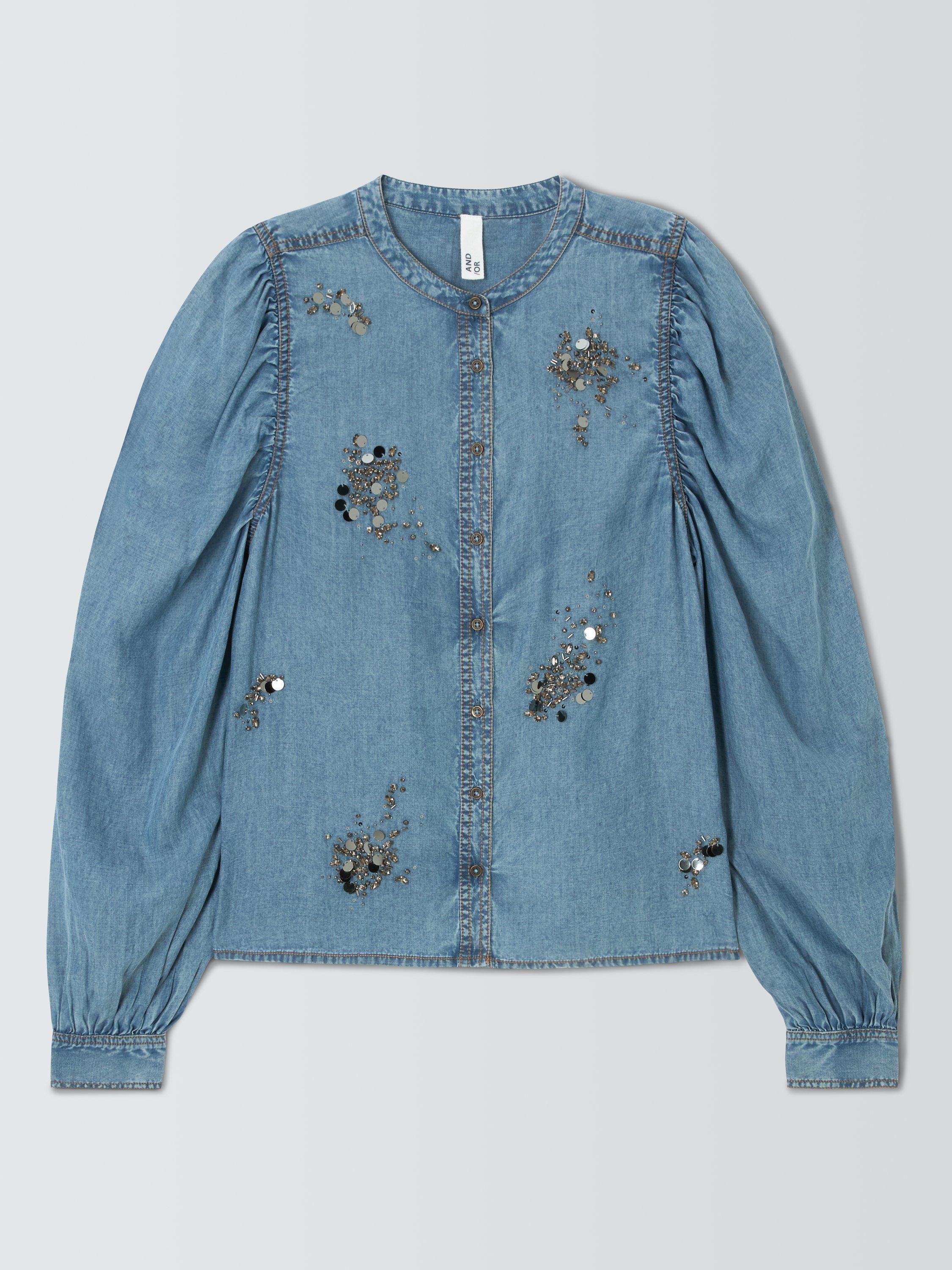 Product image 4 of 6, which shows AND/OR Etta Embellished Denim Shirt, Denim Blue, 6