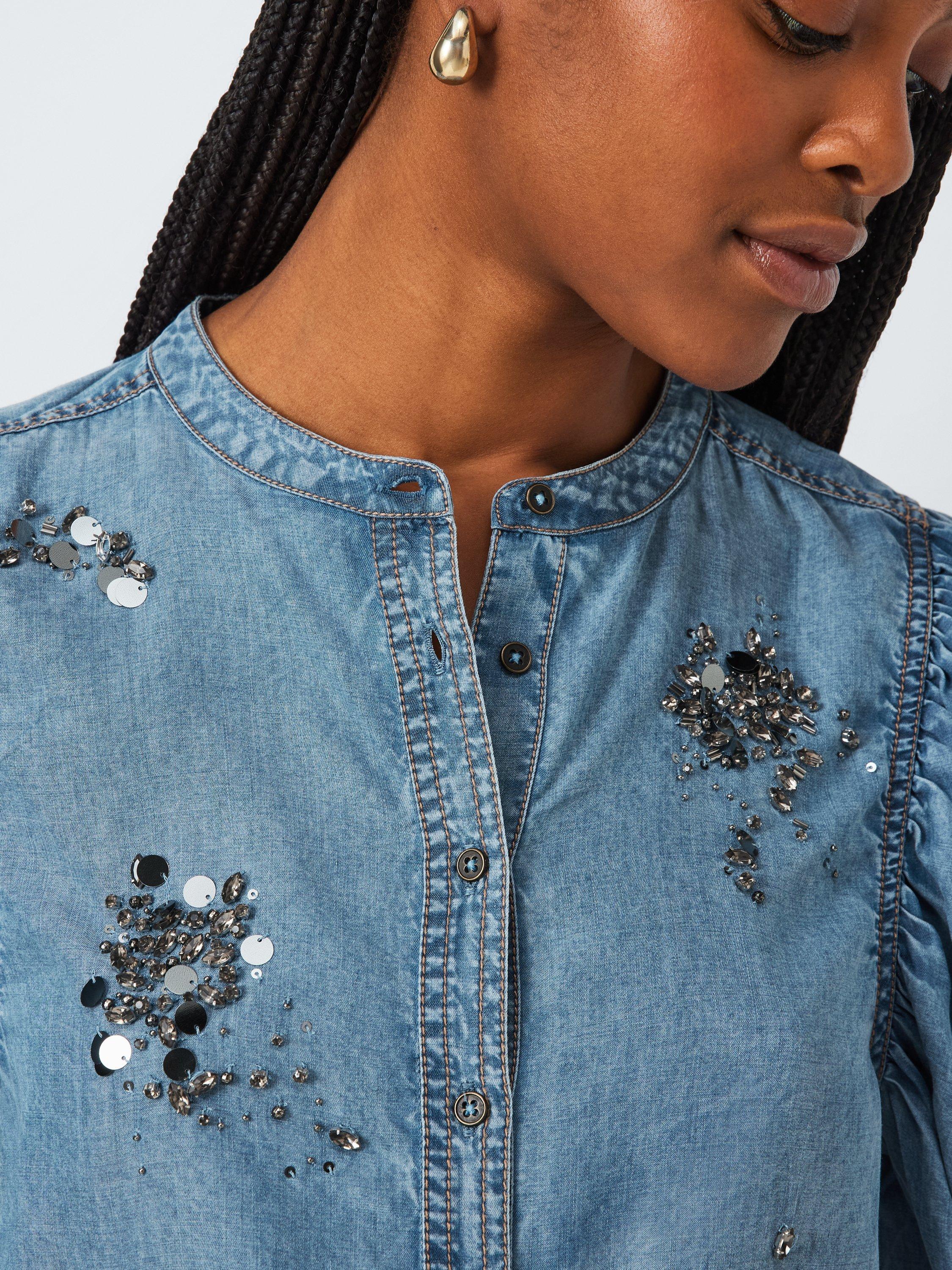 Product image 5 of 6, which shows AND/OR Etta Embellished Denim Shirt, Denim Blue, 6