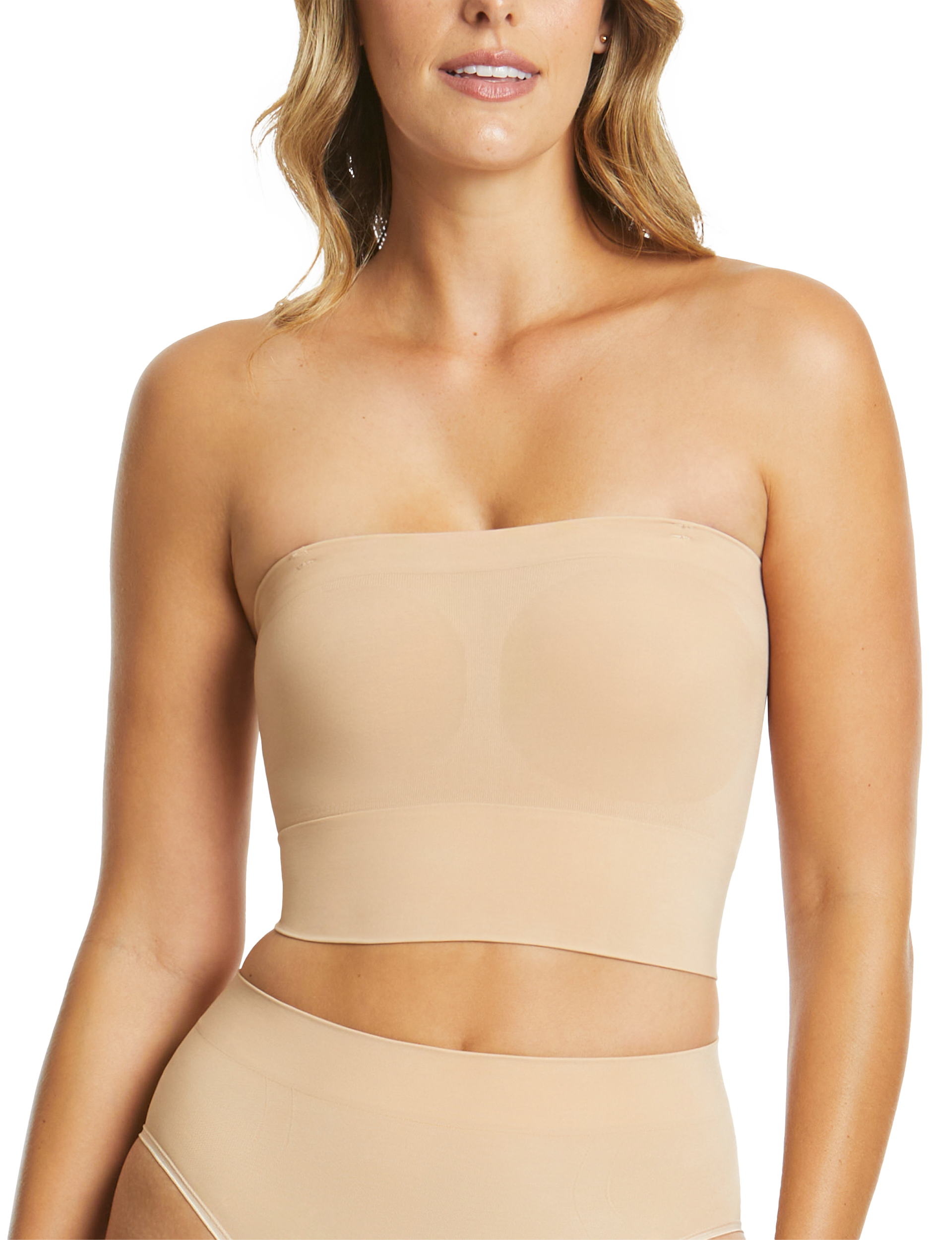 Product image 1 of 3, which shows Ambra Powerlite Longline Bandeau Top, Beige, 8-10