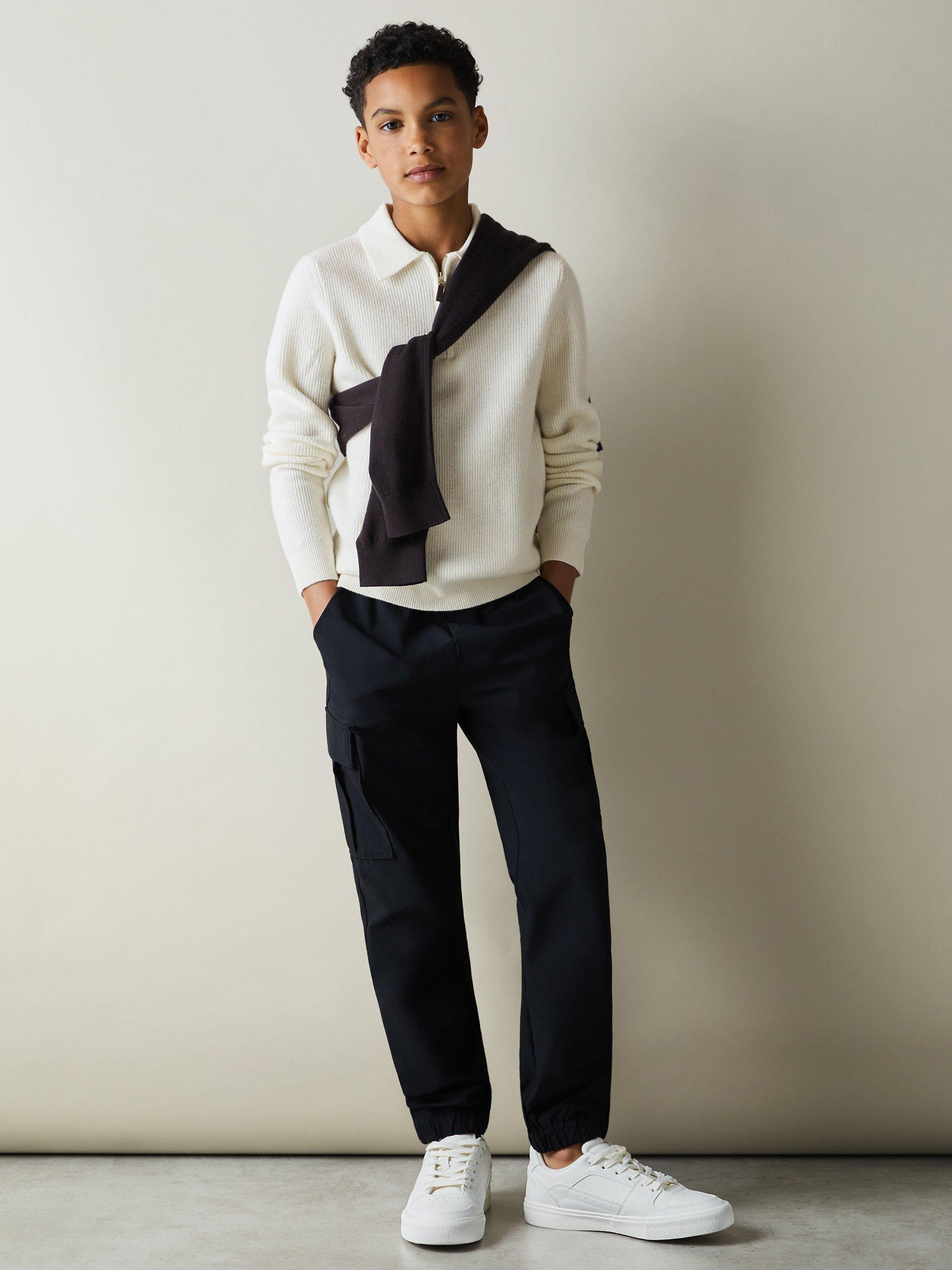 Product image 1 of 4, which shows Reiss Kids' Regis Wool Long Sleeve Polo Shirt, Off White, 5-6 years