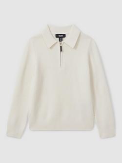 Reiss Kids' Regis Wool Long Sleeve Polo Shirt, Off White - view 2, Off White