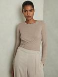 Reiss Ana Asymmetric Seam Long Sleeve Wool Blend Top, Neutral