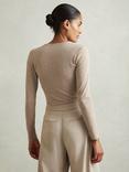 Reiss Ana Asymmetric Seam Long Sleeve Wool Blend Top, Neutral