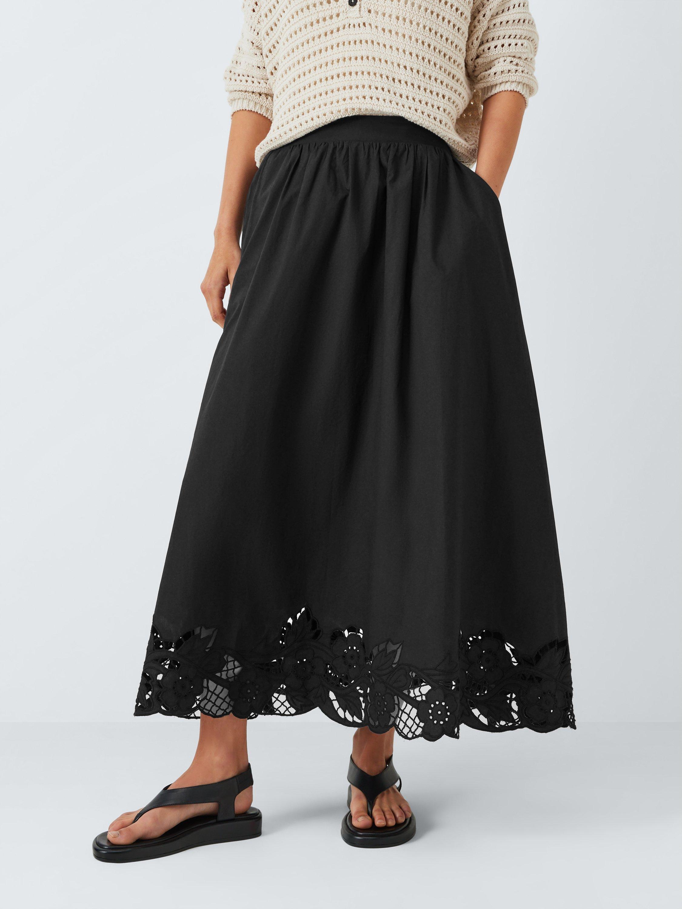 Product image 1 of 6, which shows AND/OR Marion Cutwork Maxi Skirt, Black, 16