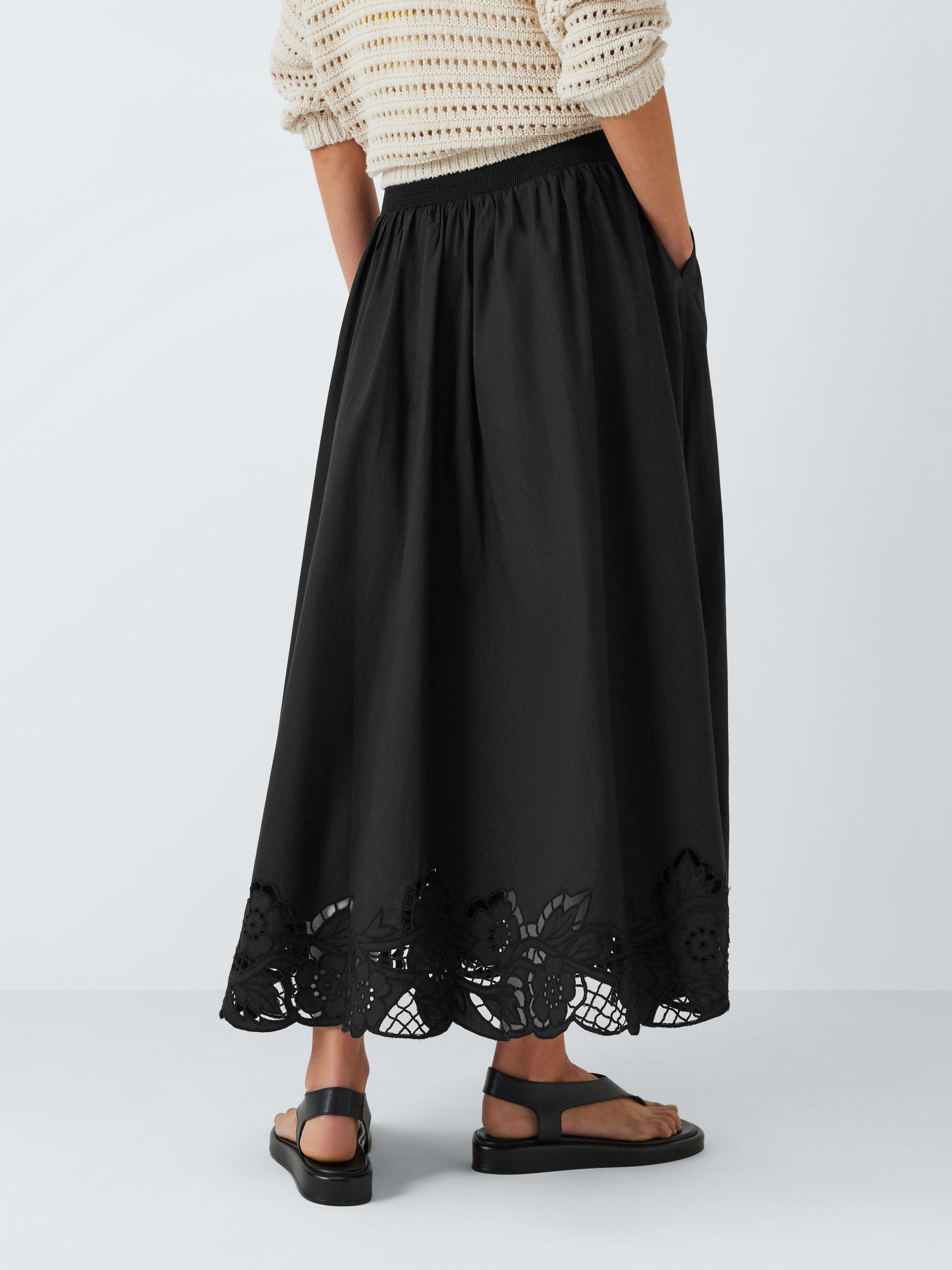 Product image 2 of 6, which shows AND/OR Marion Cutwork Maxi Skirt, Black, 16