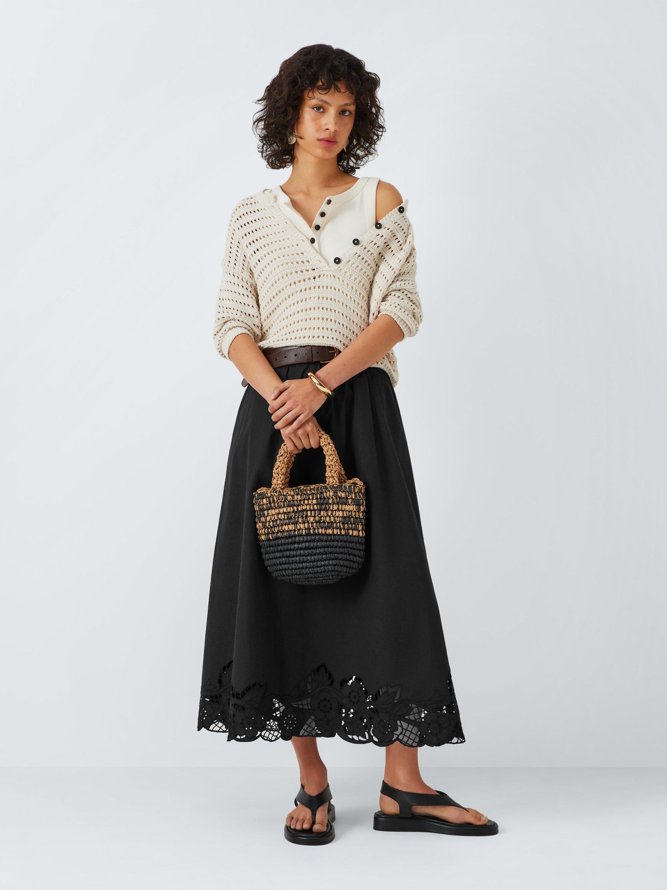 Product image 3 of 6, which shows AND/OR Marion Cutwork Maxi Skirt, Black, 16