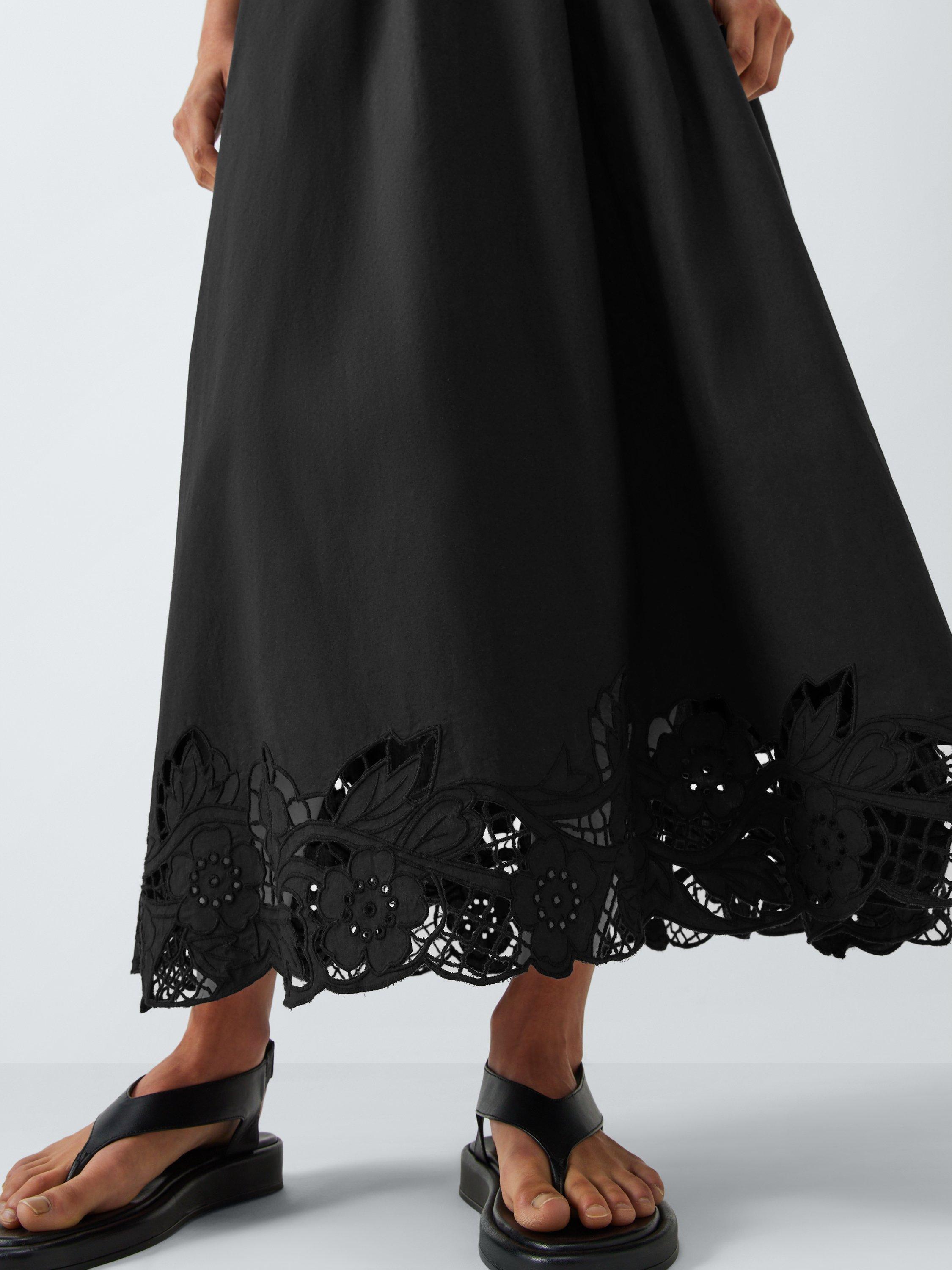 Product image 6 of 6, which shows AND/OR Marion Cutwork Maxi Skirt, Black, 16