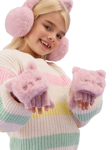 Angels by Accessorize Fluffy Cat Gloves, Pink - view 2, 