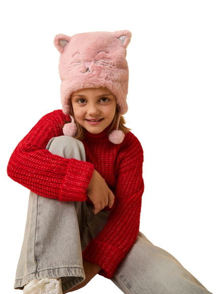 Angels by Accessorize Kids' Fluffy Cat Trapper Hat, Pink - view 2, Pink