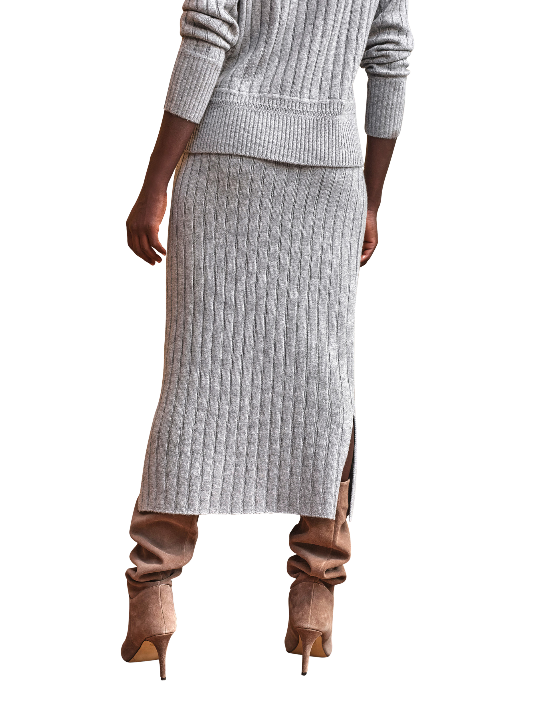 Product image 3 of 3, which shows Pure Collection Ribbed Wool Rich Skirt, Grey Marl, 8