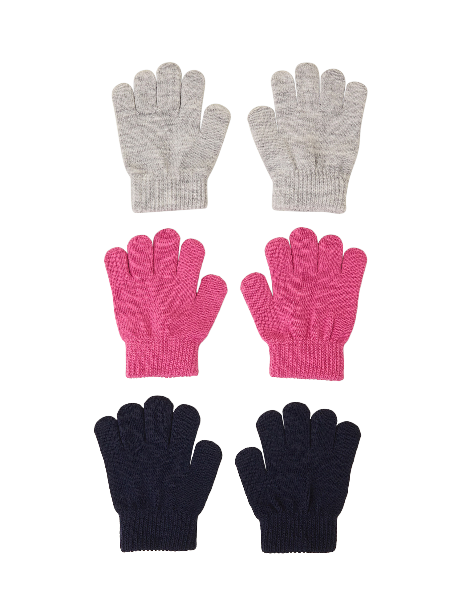 Product image 1 of 2, which shows Angels by Accessorize Kids' Plain Gloves, Pack of 3, Grey/Pink/Black, 3-5 years