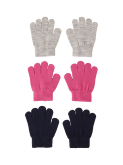 Angels by Accessorize Kids' Plain Gloves, Pack of 3, Grey/Pink/Black, Grey/Pink/Black