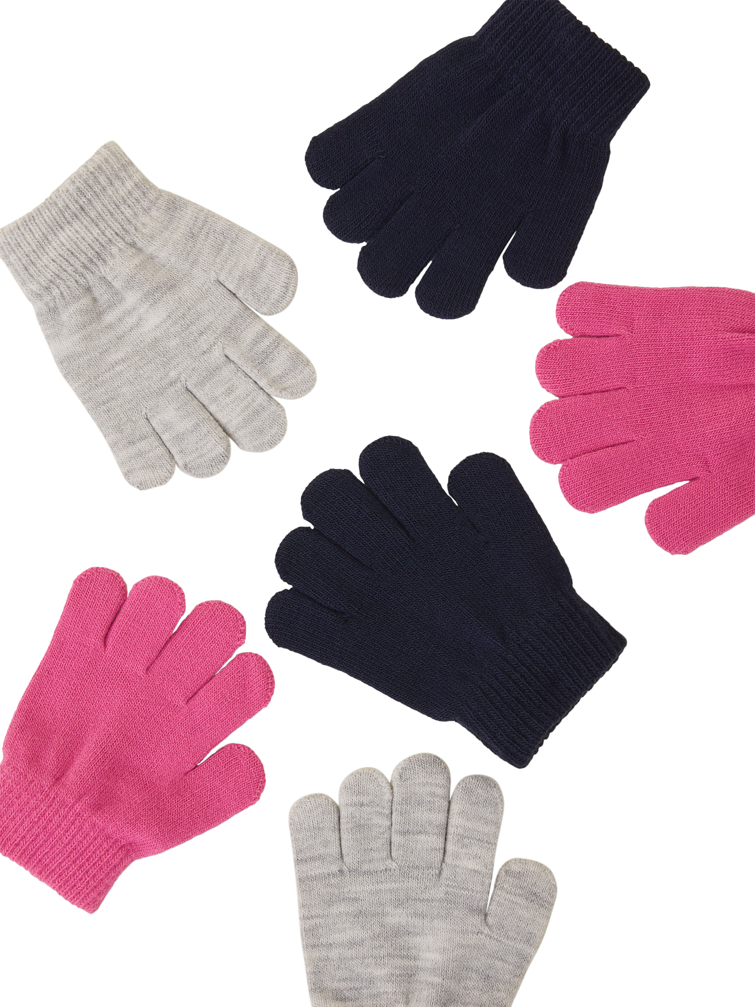 Product image 2 of 2, which shows Angels by Accessorize Kids' Plain Gloves, Pack of 3, Grey/Pink/Black, 3-5 years