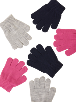 Angels by Accessorize Kids' Plain Gloves, Pack of 3, Grey/Pink/Black - view 2, Grey/Pink/Black