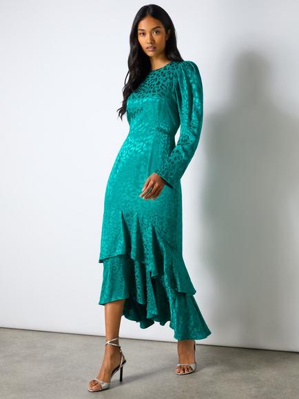 Ro&Zo Angelina Jacquard Animal Print Dress, Green