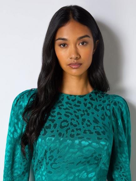 Ro&Zo Angelina Jacquard Animal Print Dress - view 2, Green