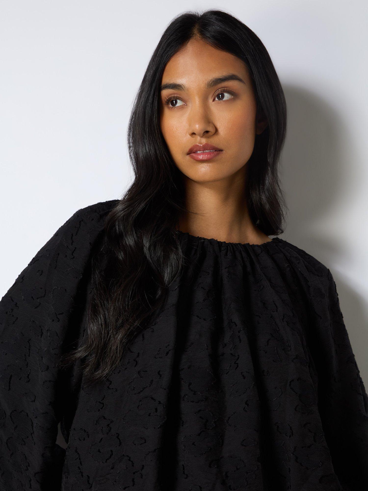 Product image 2 of 3, which shows Ro&Zo Leopard Jacquard Top, Black, 6
