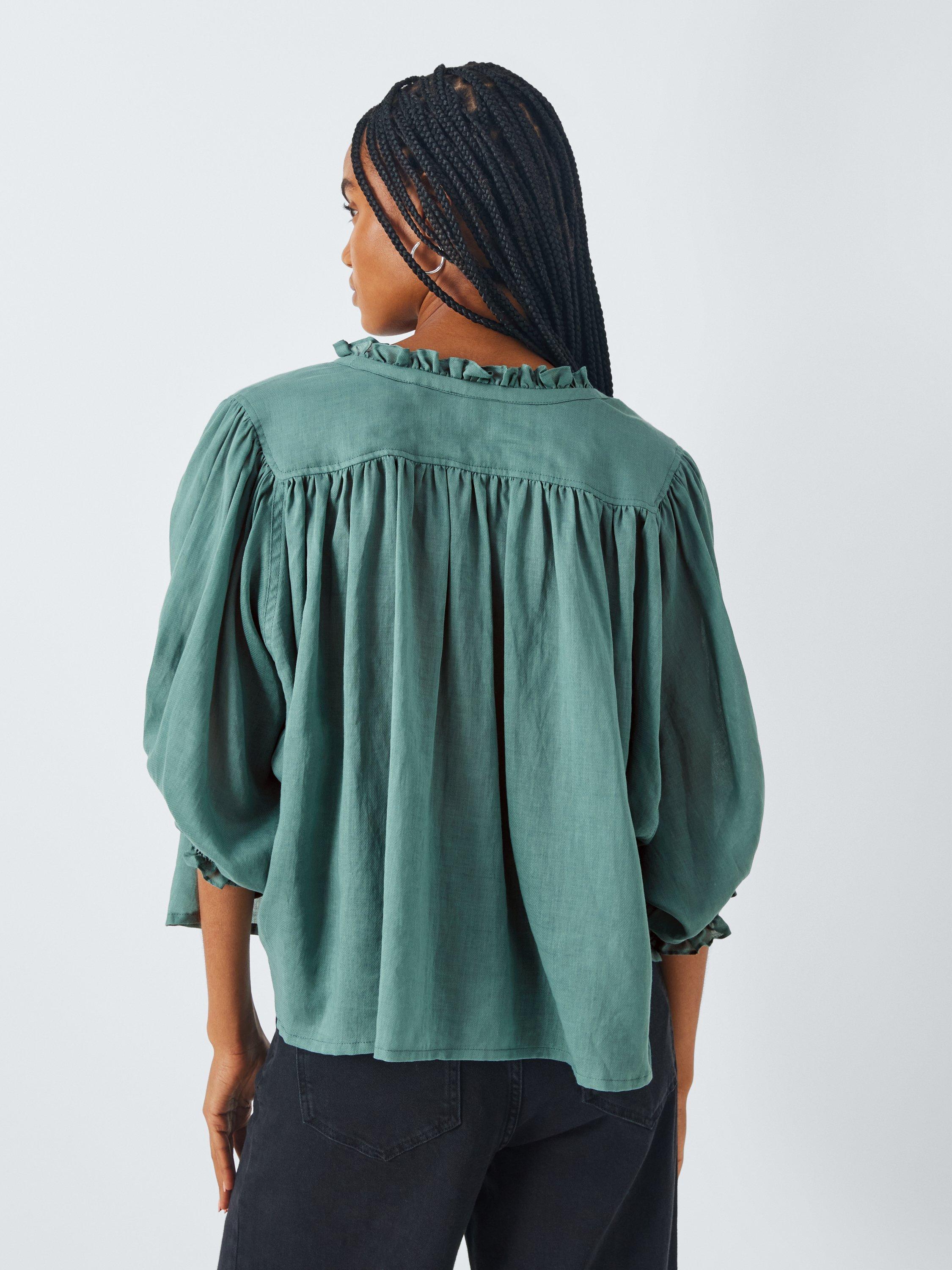 Product image 2 of 6, which shows AND/OR Katya Ruffle Shirt, Sagebush Green, 6