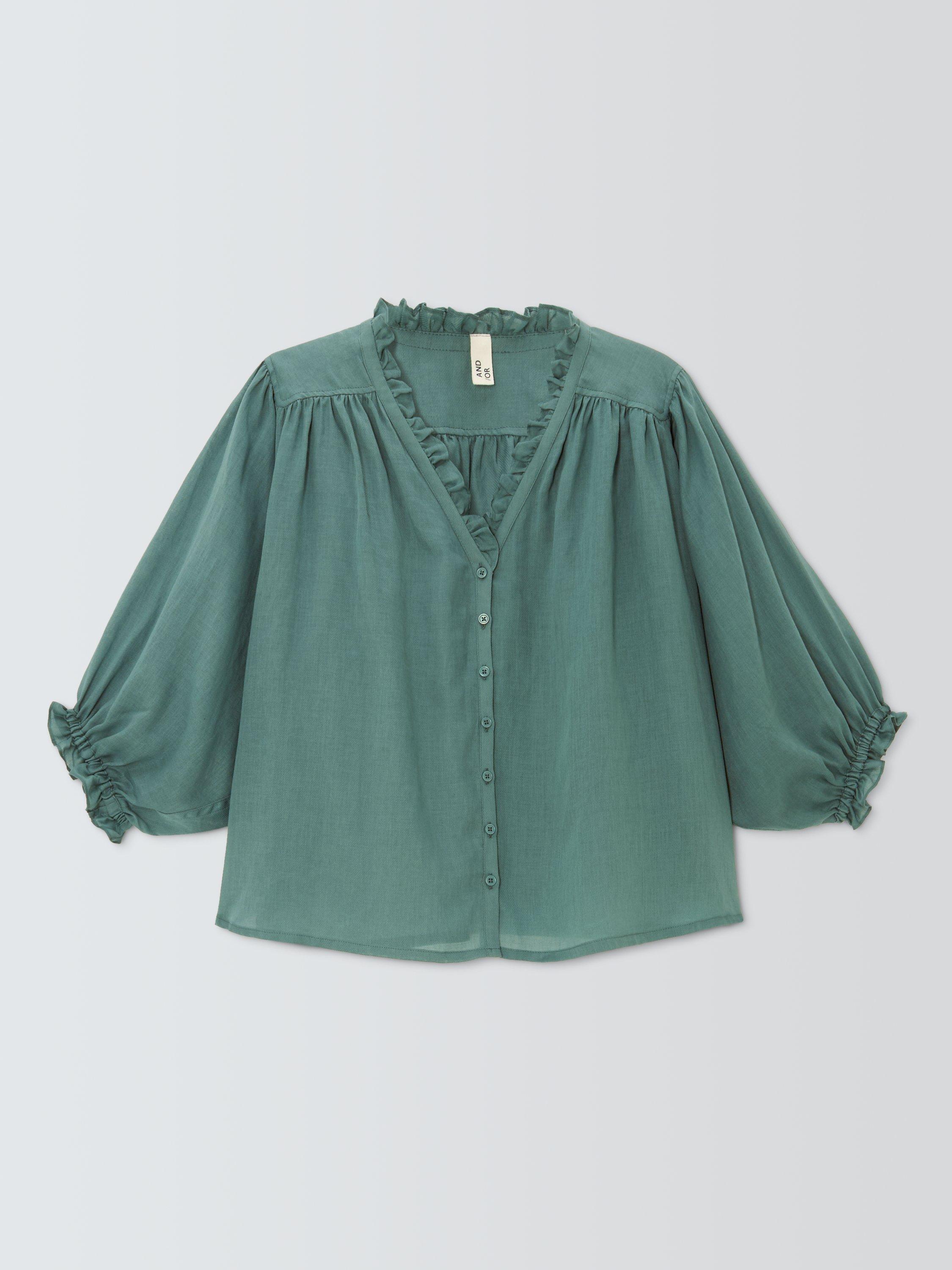 Product image 4 of 6, which shows AND/OR Katya Ruffle Shirt, Sagebush Green, 6