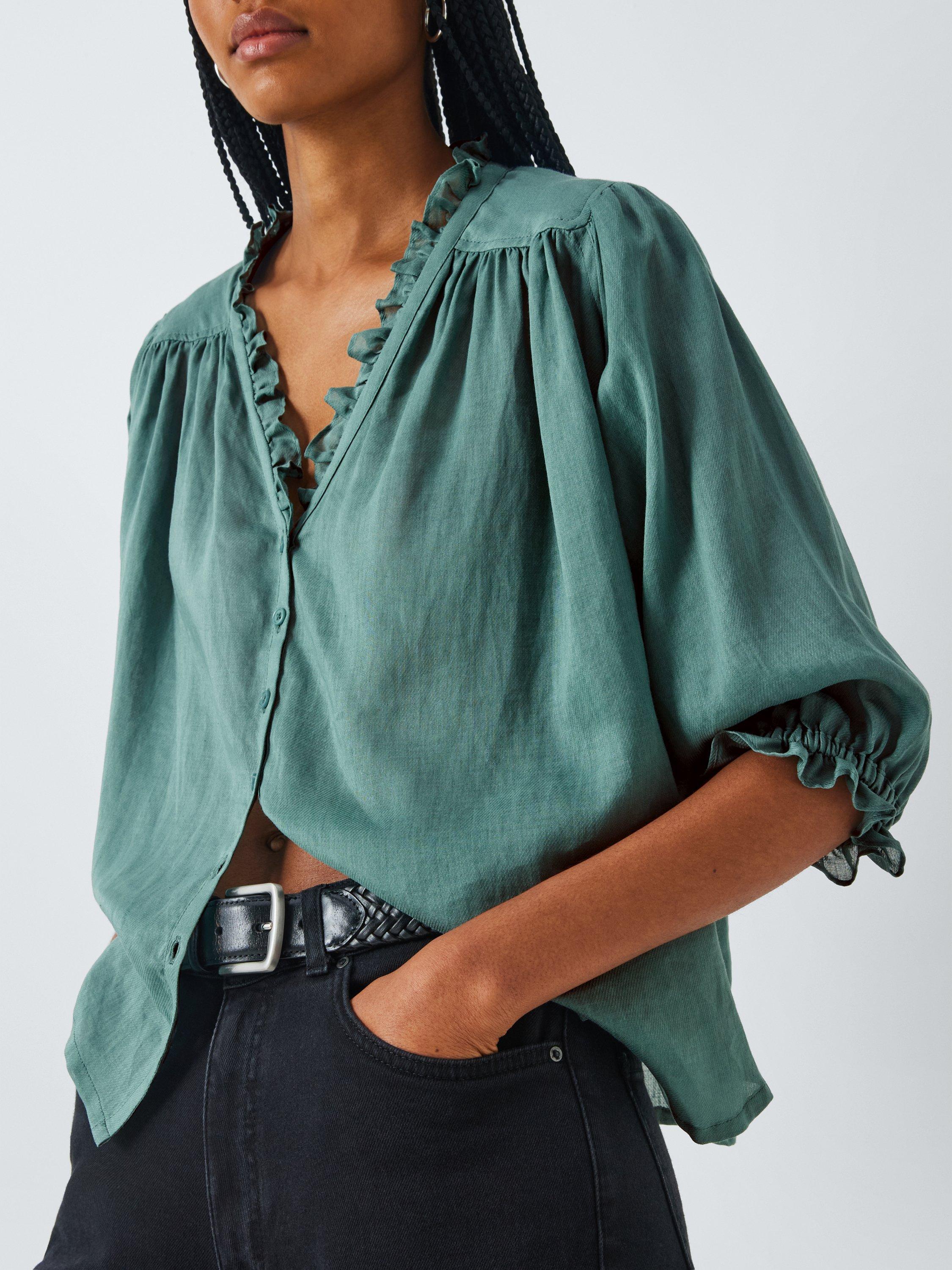 Product image 6 of 6, which shows AND/OR Katya Ruffle Shirt, Sagebush Green, 6