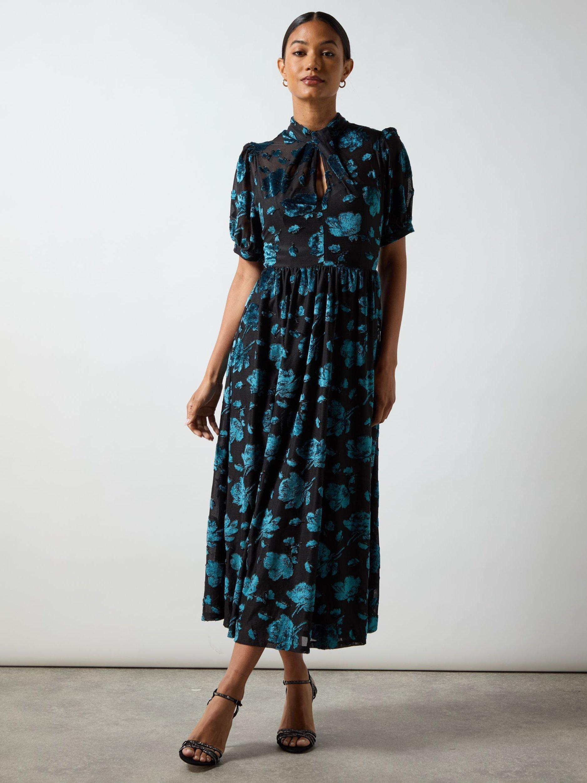 Product image 1 of 3, which shows Ro&Zo Erin Floral Burnout Dress, Blue, 6