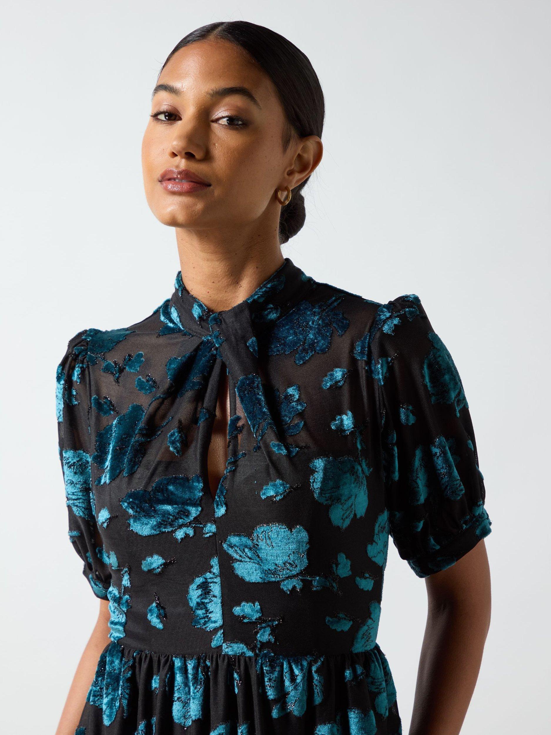 Product image 2 of 3, which shows Ro&Zo Erin Floral Burnout Dress, Blue, 6