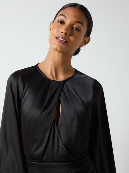 Ro&Zo Nadia Satin Twist Neck Dress, Black - view 2, Black