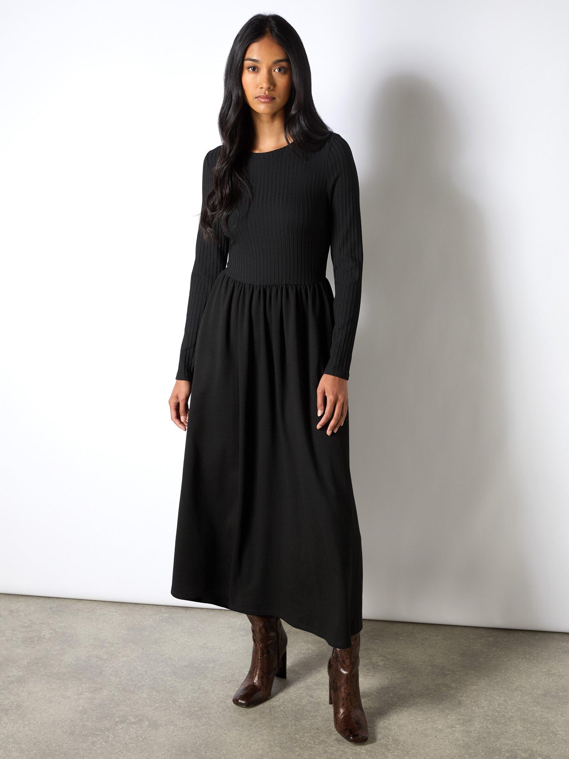 Ro&Zo Petite Rib Top Ponte Skirt Dress, Black