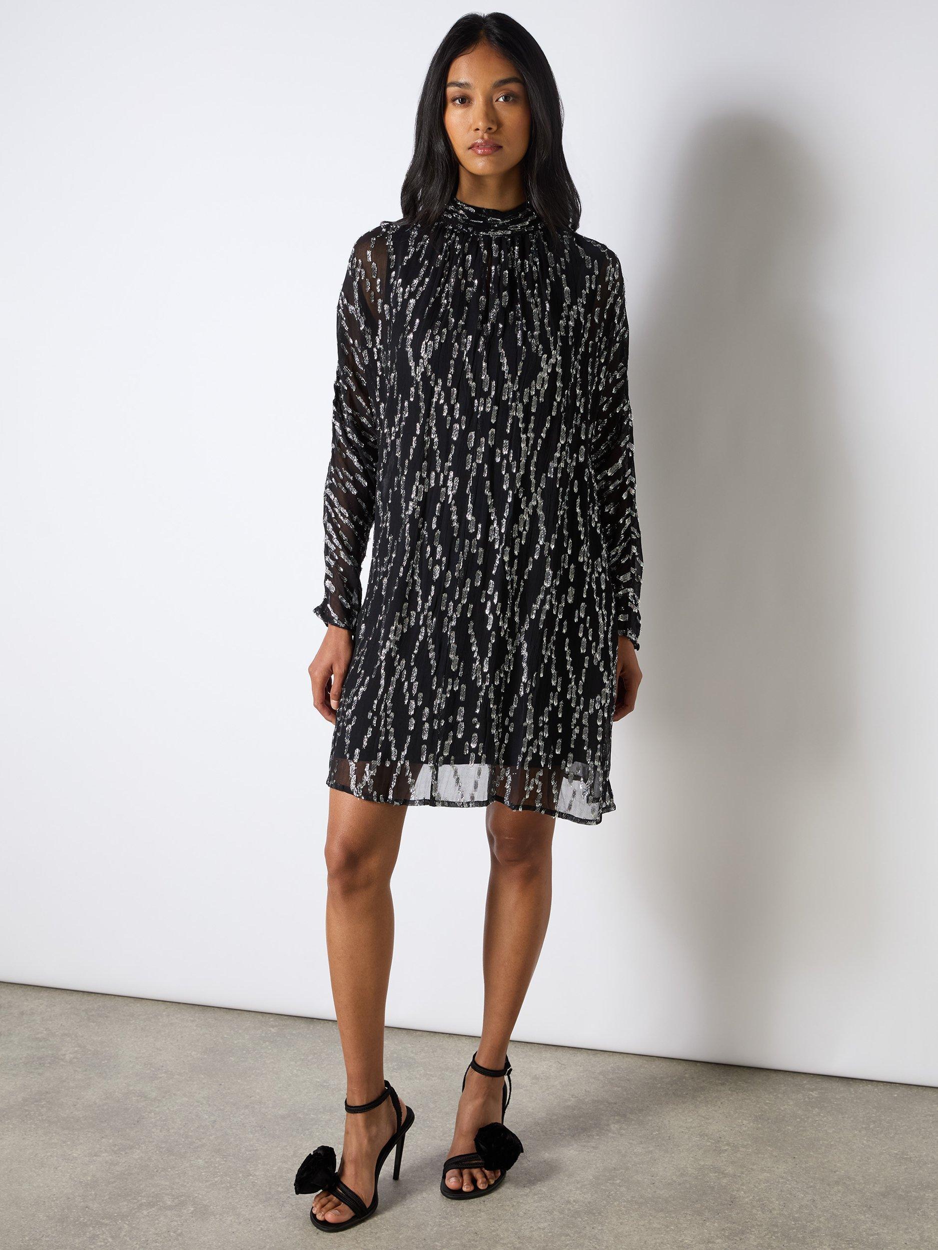 Ro&Zo Petite Foil Keyhole Mini Dress, Black/Silver