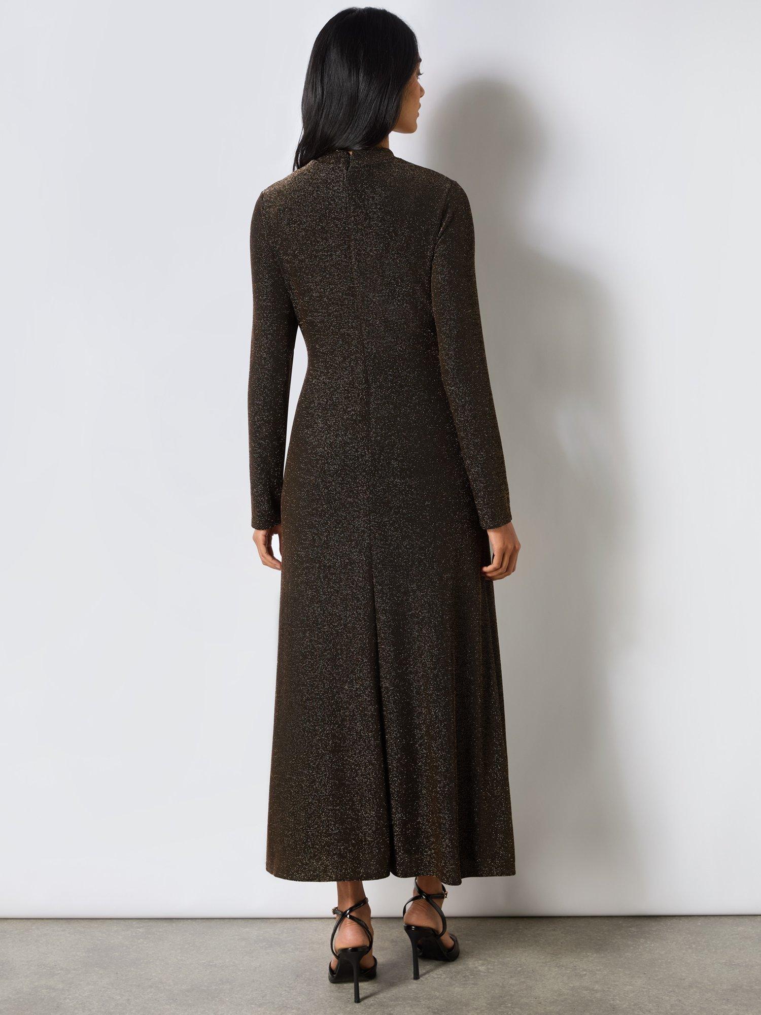 Product image 3 of 3, which shows Ro&Zo Petite Zara Sparkle Jersey Dress, Gold, 8Pt