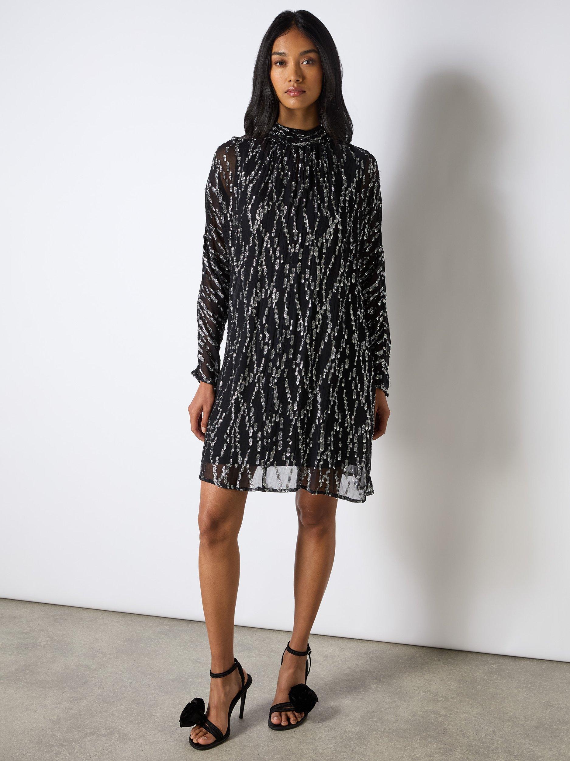 Product image 4 of 6, which shows Ro&Zo Foil Batwing Dress, Black/Silver, 8