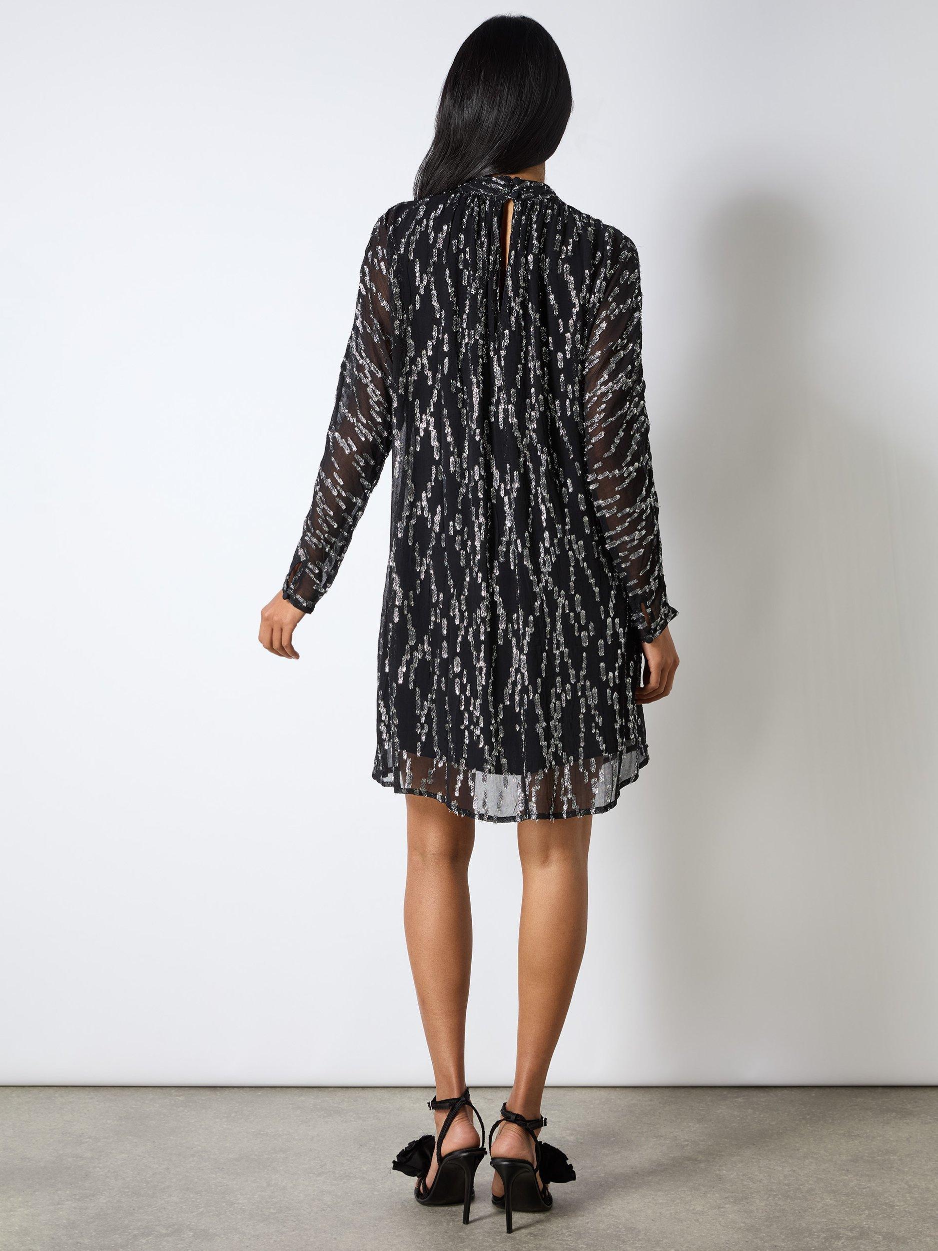 Product image 6 of 6, which shows Ro&Zo Foil Batwing Dress, Black/Silver, 8