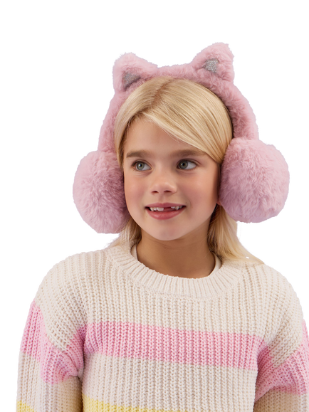 Angels by Accessorize Kids' Faux Fur Fluffy Cat Ear Muffs, Pink - view 2, Pink