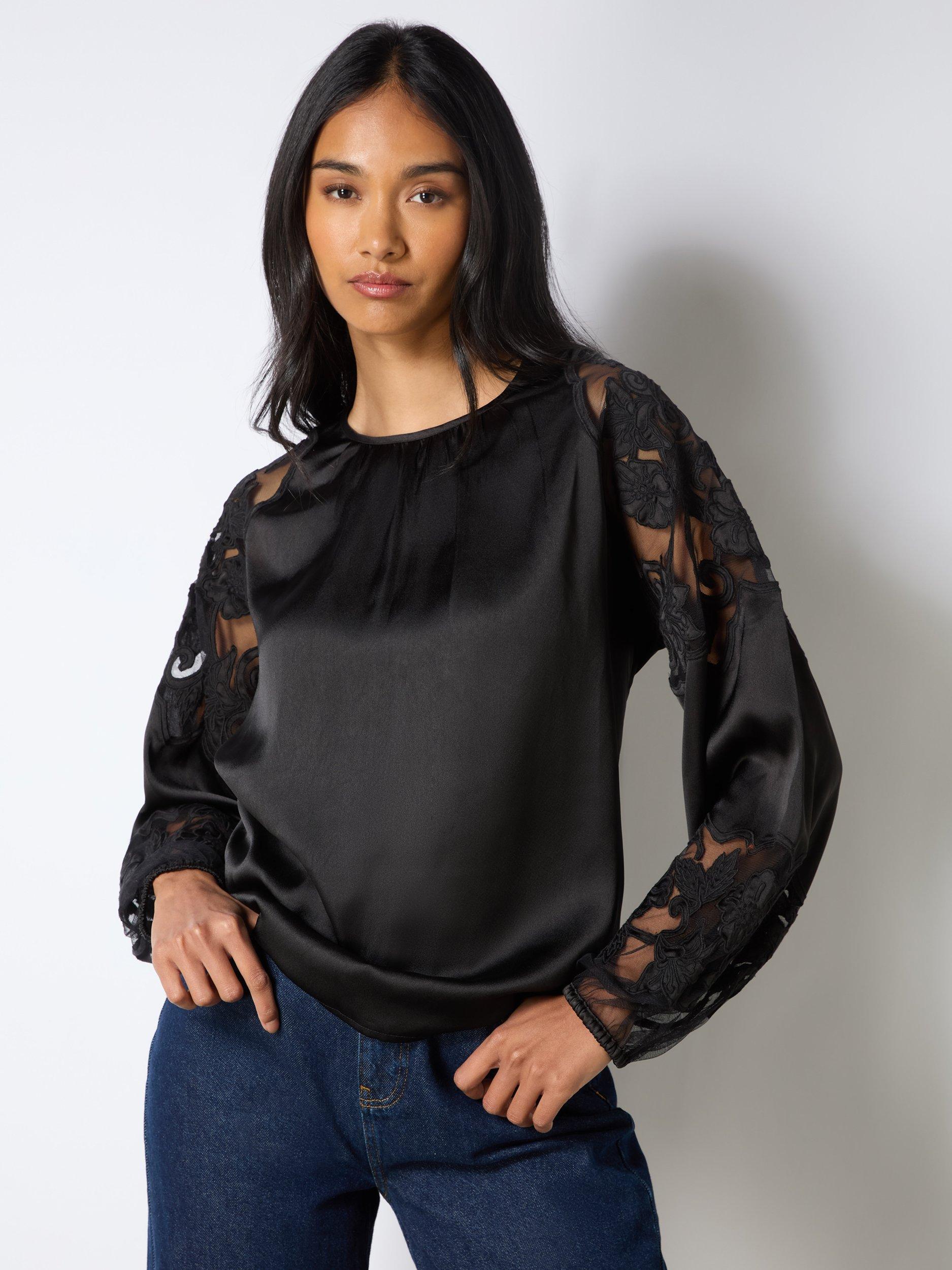 Ro&Zo Lace Satin Insert Top, Black