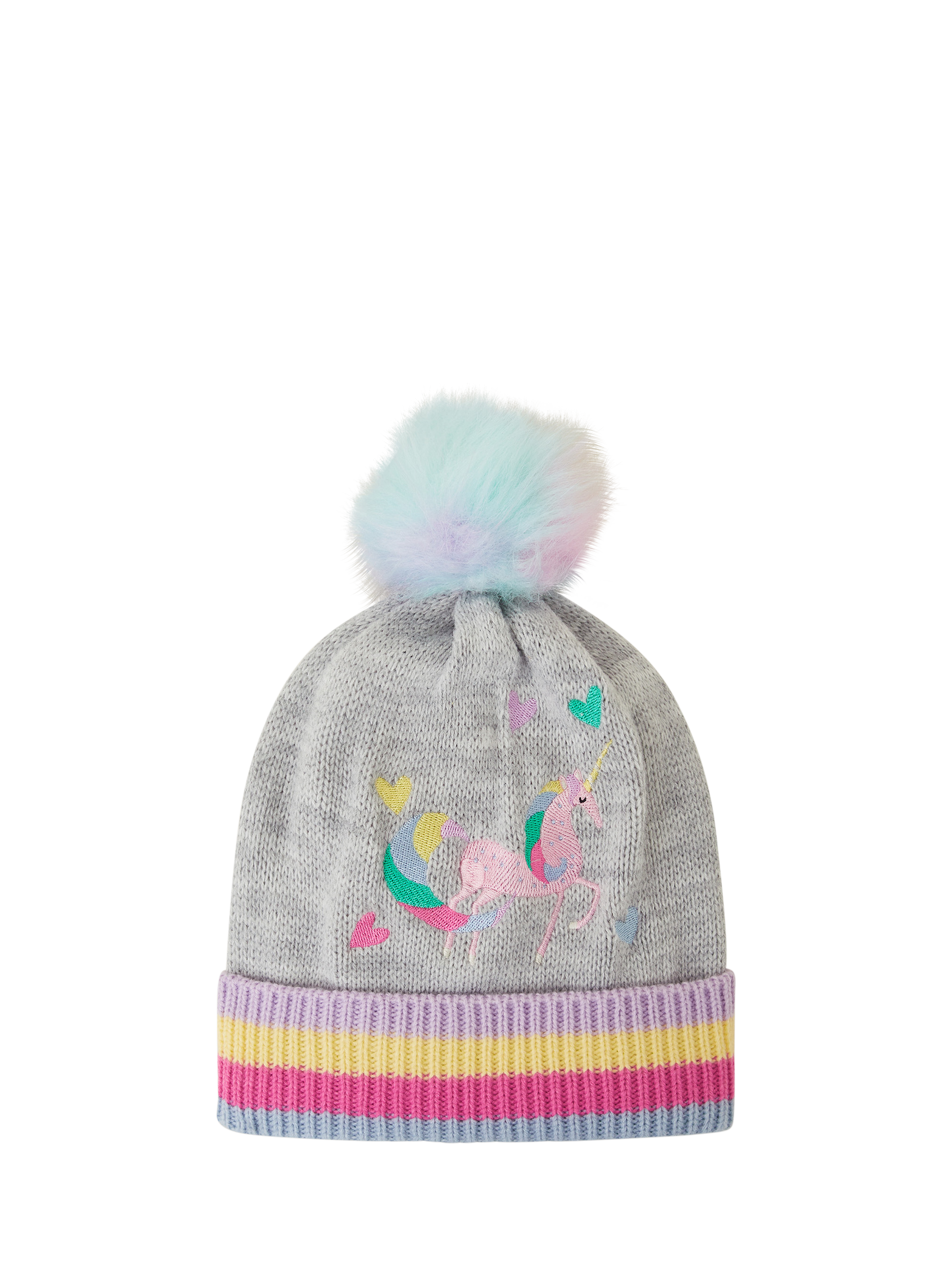Angels by Accessorize Kids' Unicorn Bobble Hat, Grey/Multi