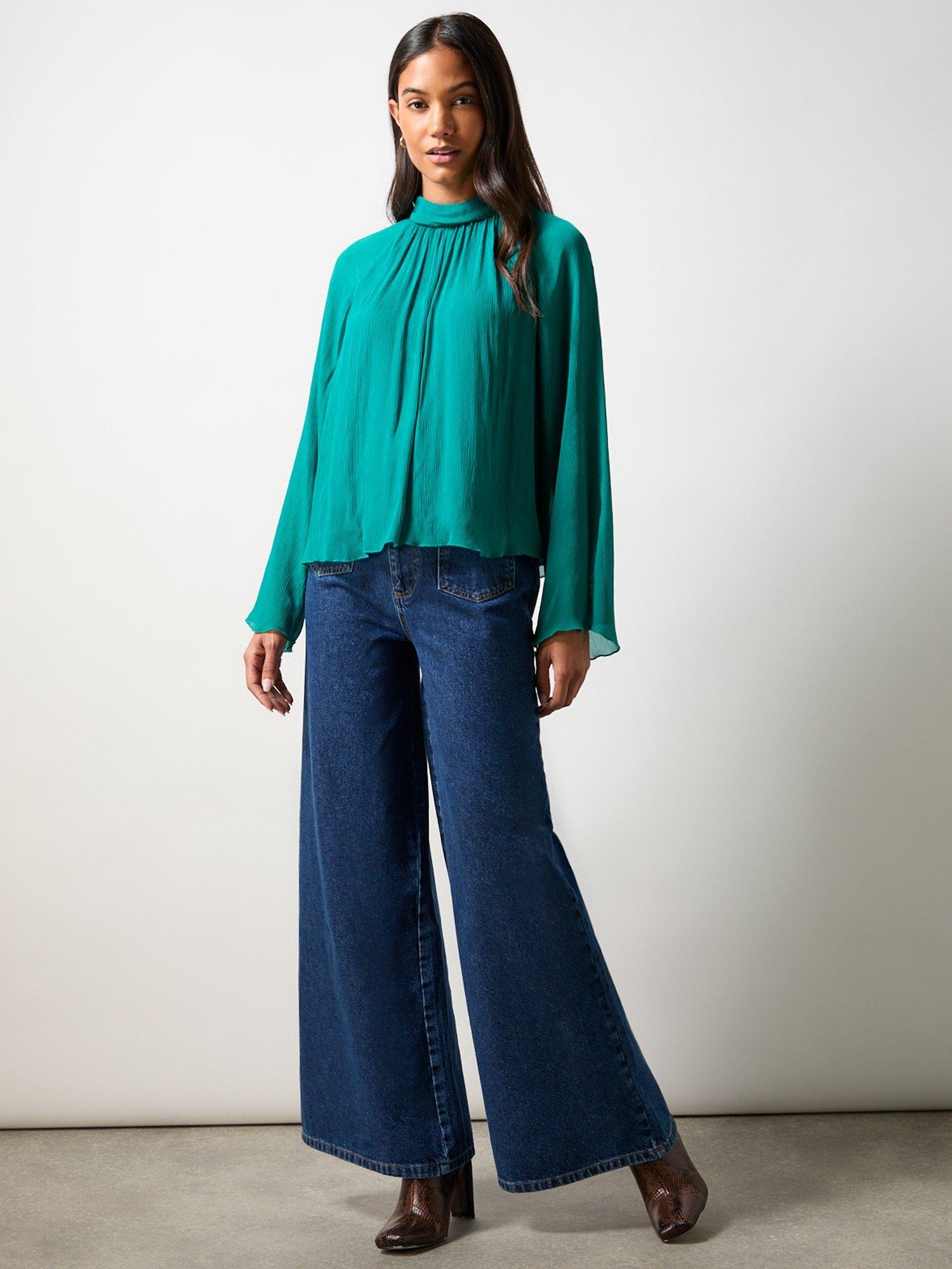 Product image 2 of 4, which shows Ro&Zo Crinkle Flared Sleeve Blouse, Green, 6