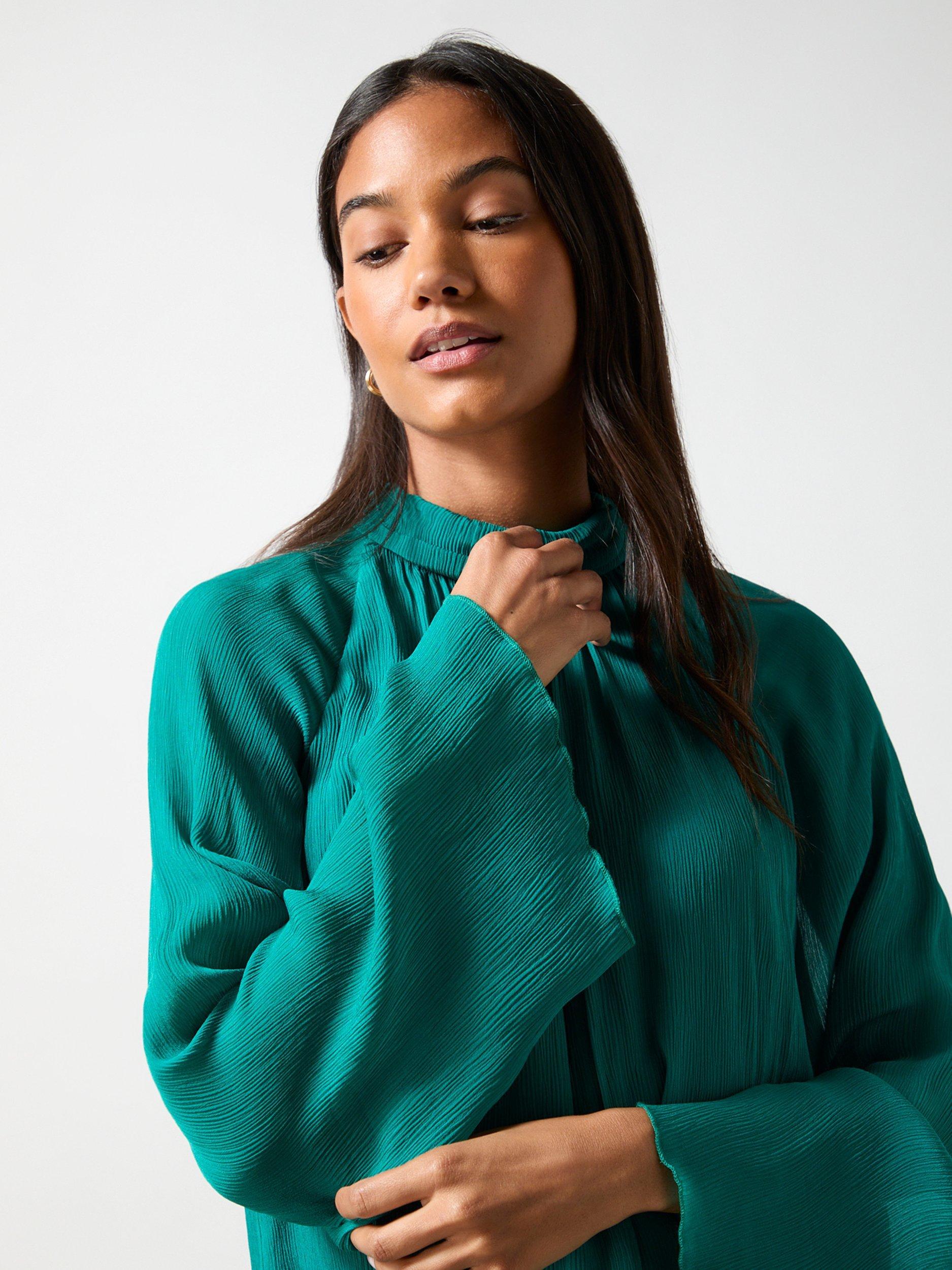 Product image 3 of 4, which shows Ro&Zo Crinkle Flared Sleeve Blouse, Green, 6