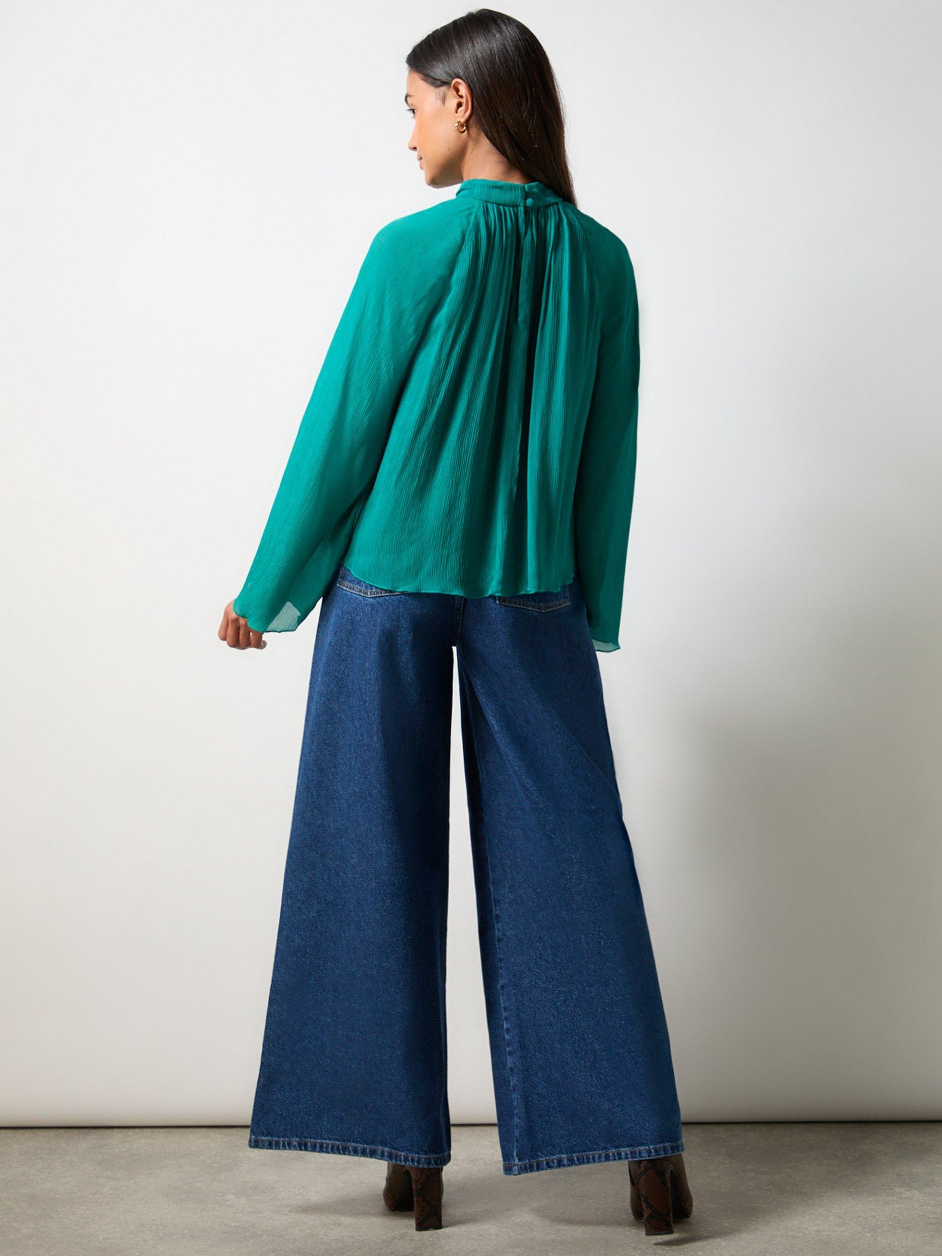 Product image 4 of 4, which shows Ro&Zo Crinkle Flared Sleeve Blouse, Green, 6