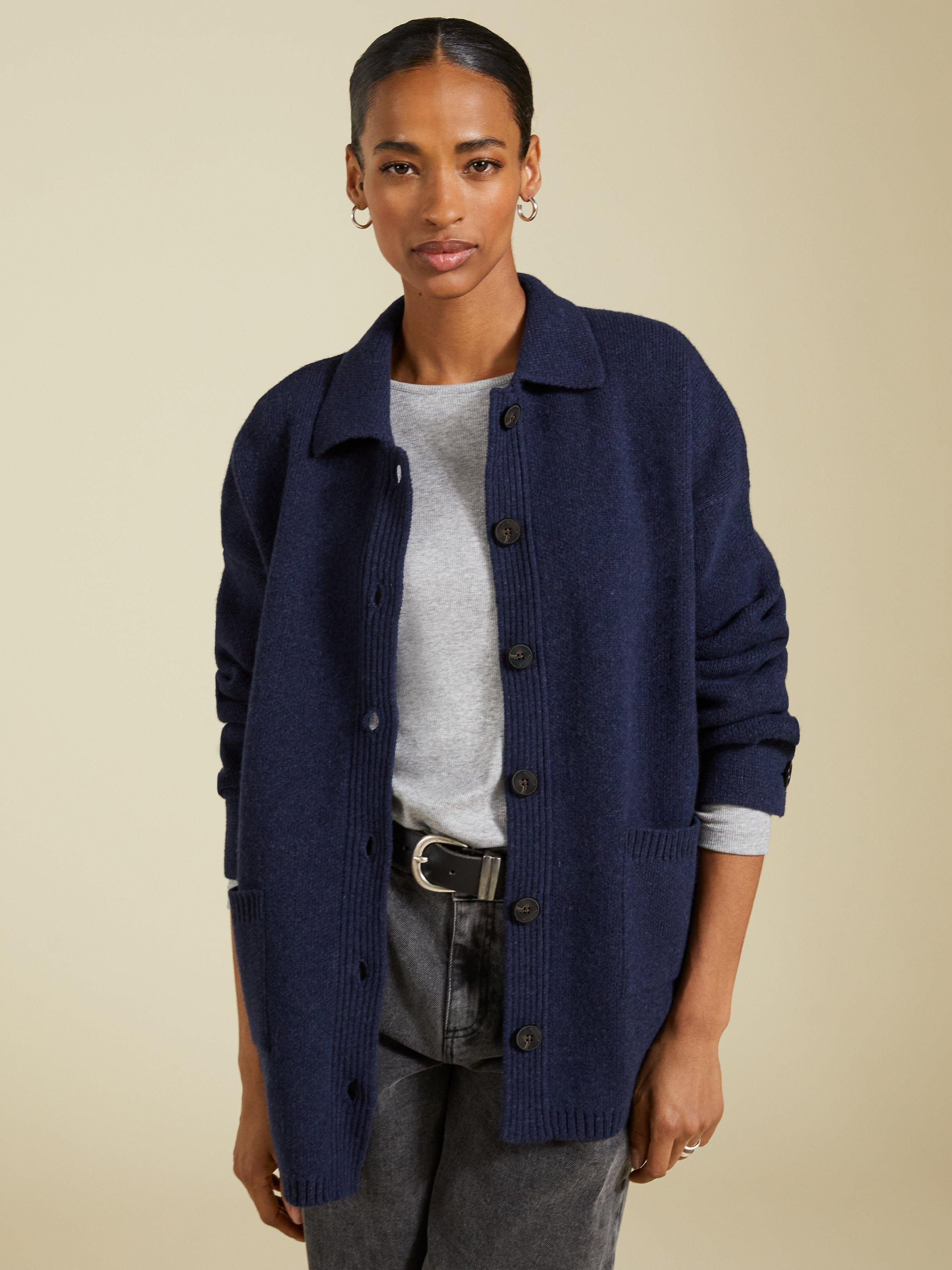 Product image 1 of 5, which shows Baukjen Bay Wool Blend Knitted Jacket, Deep Indigo, 14