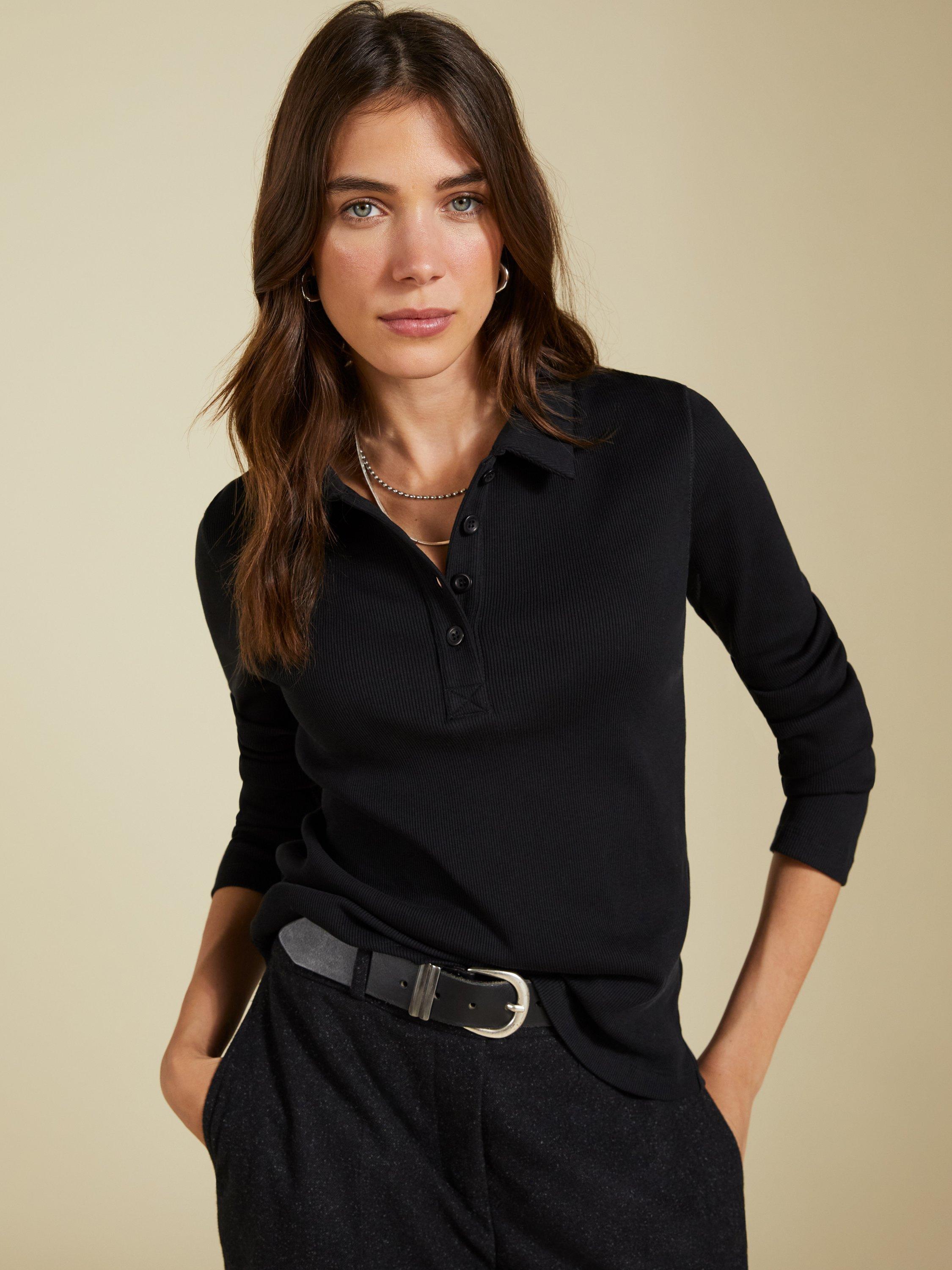 Baukjen Luanne Organic Cotton Collar Top, Caviar Black