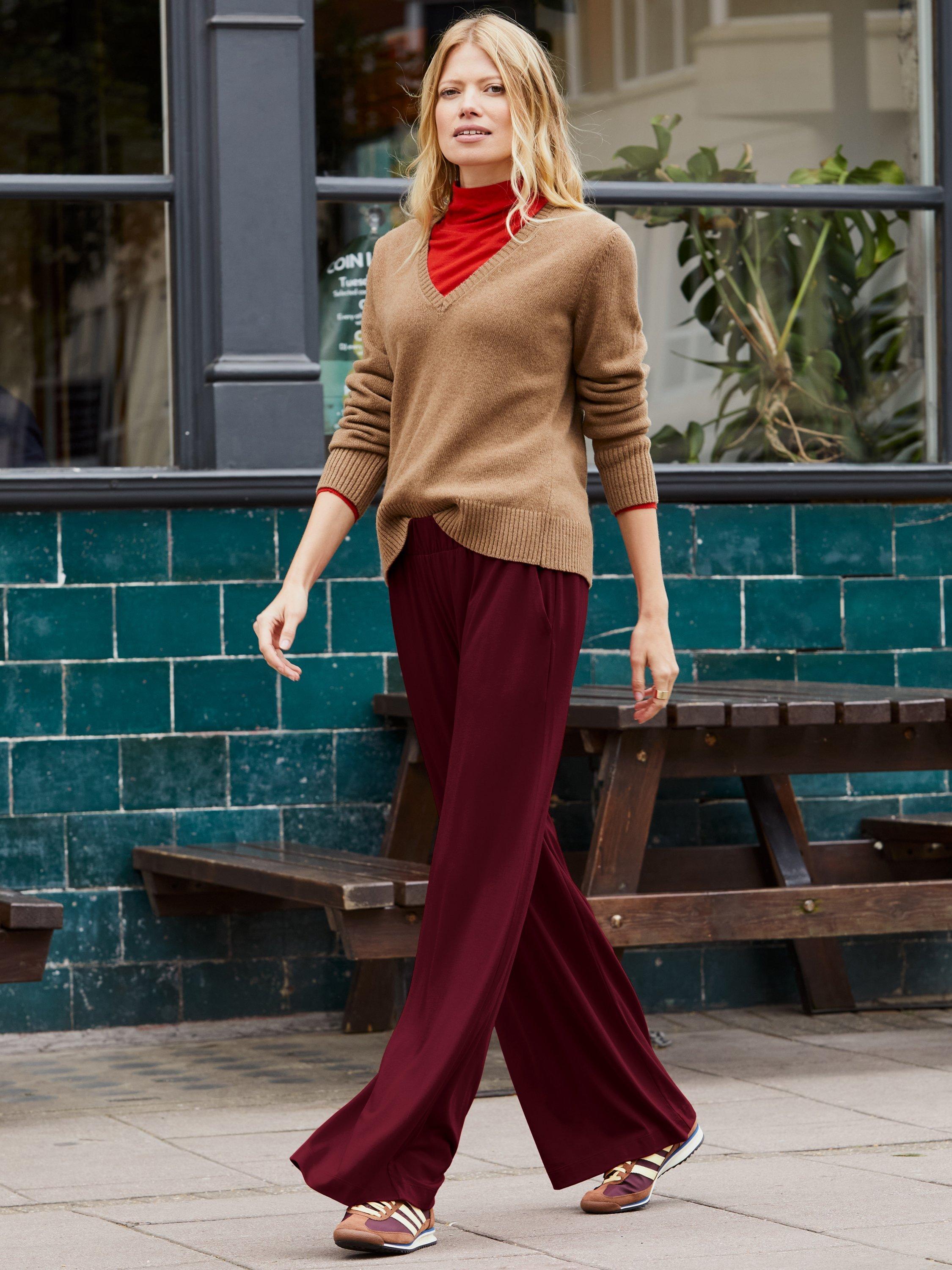 Product image 2 of 5, which shows Baukjen Palazzo Trousers, Burgundy, 10