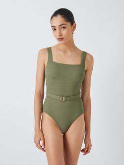 John Lewis Paris Belted Swimsuit, Khaki, Khaki