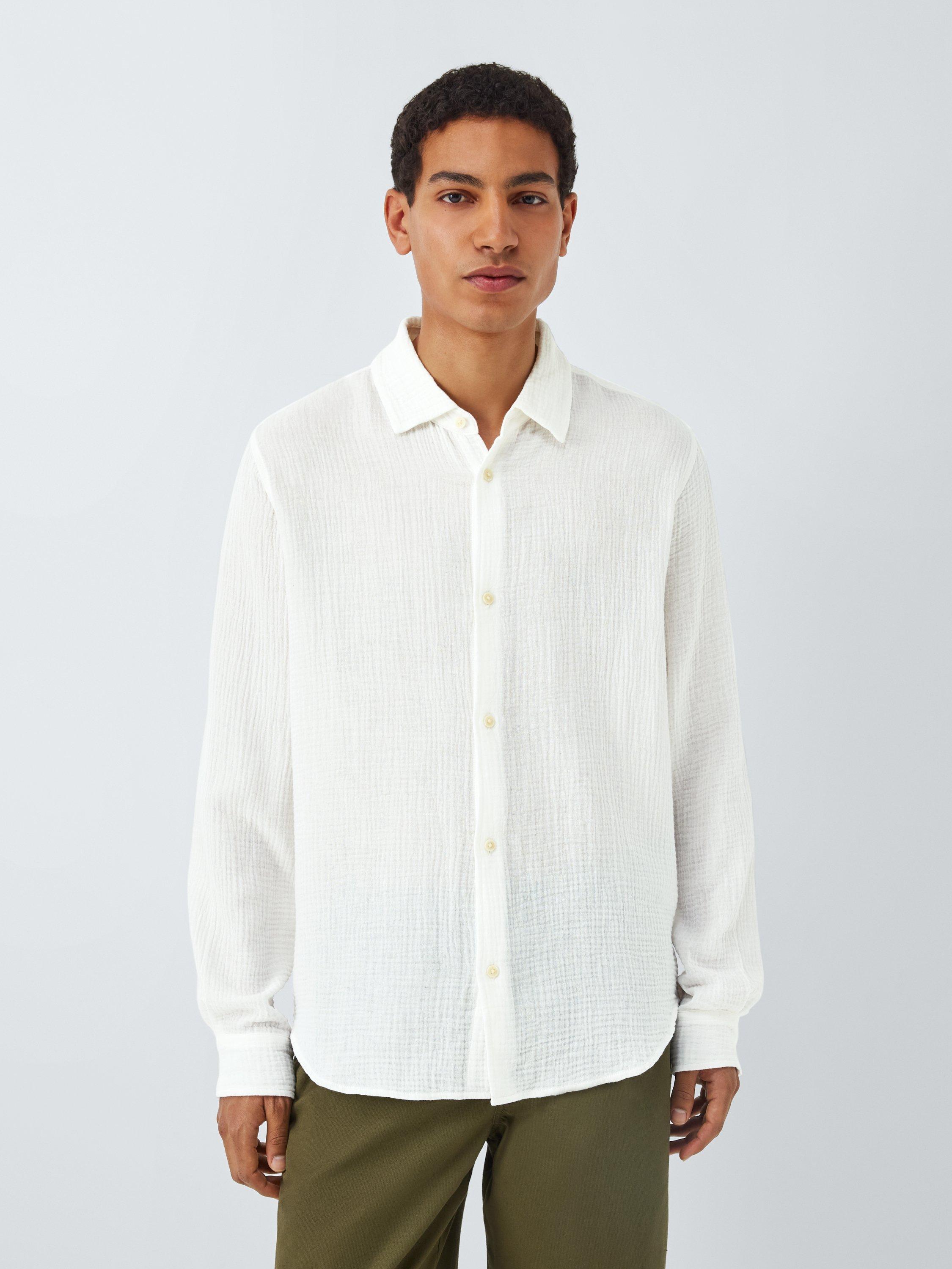 Product image 1 of 6, which shows John Lewis Resort Collection Cotton Muslin Long Sleeve Shirt, White, S