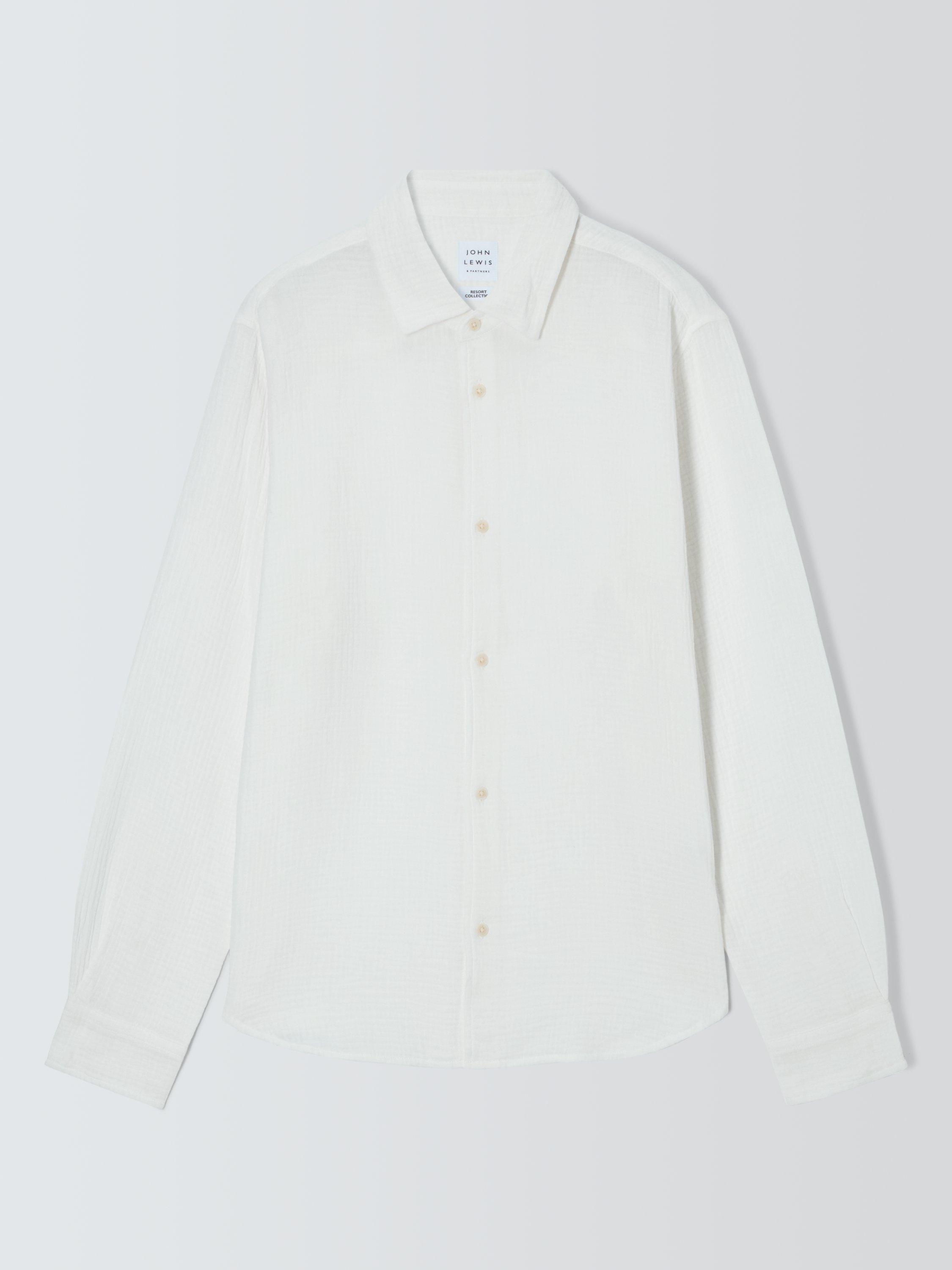 Product image 4 of 6, which shows John Lewis Resort Collection Cotton Muslin Long Sleeve Shirt, White, S